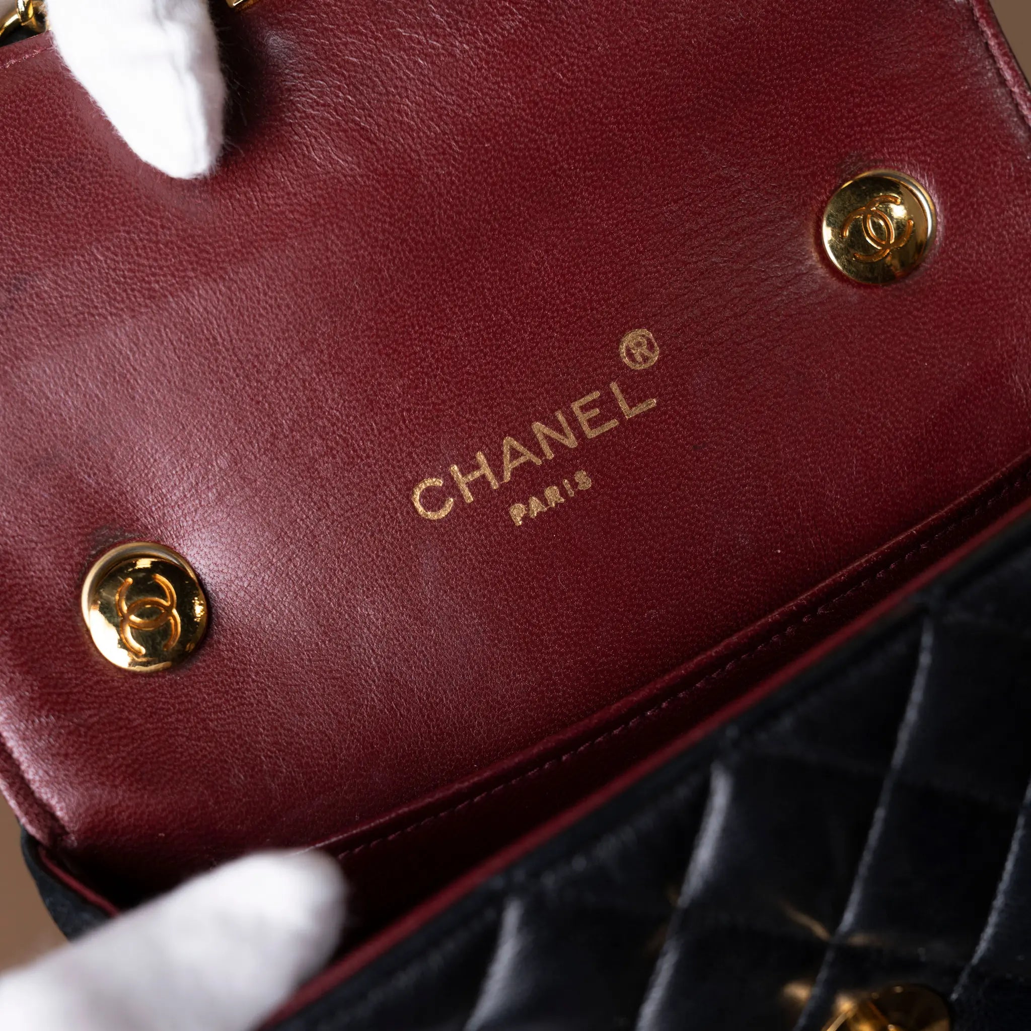 Chanel Mini CC Quilted Lambskin Single Flap — Close-up Detail