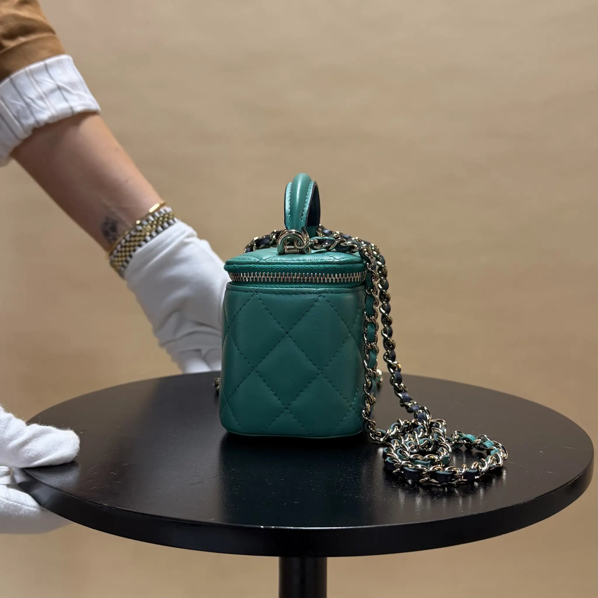 Chanel Mini CC Quilted Lambskin Top Handle Vanity Case With Chain — Front View