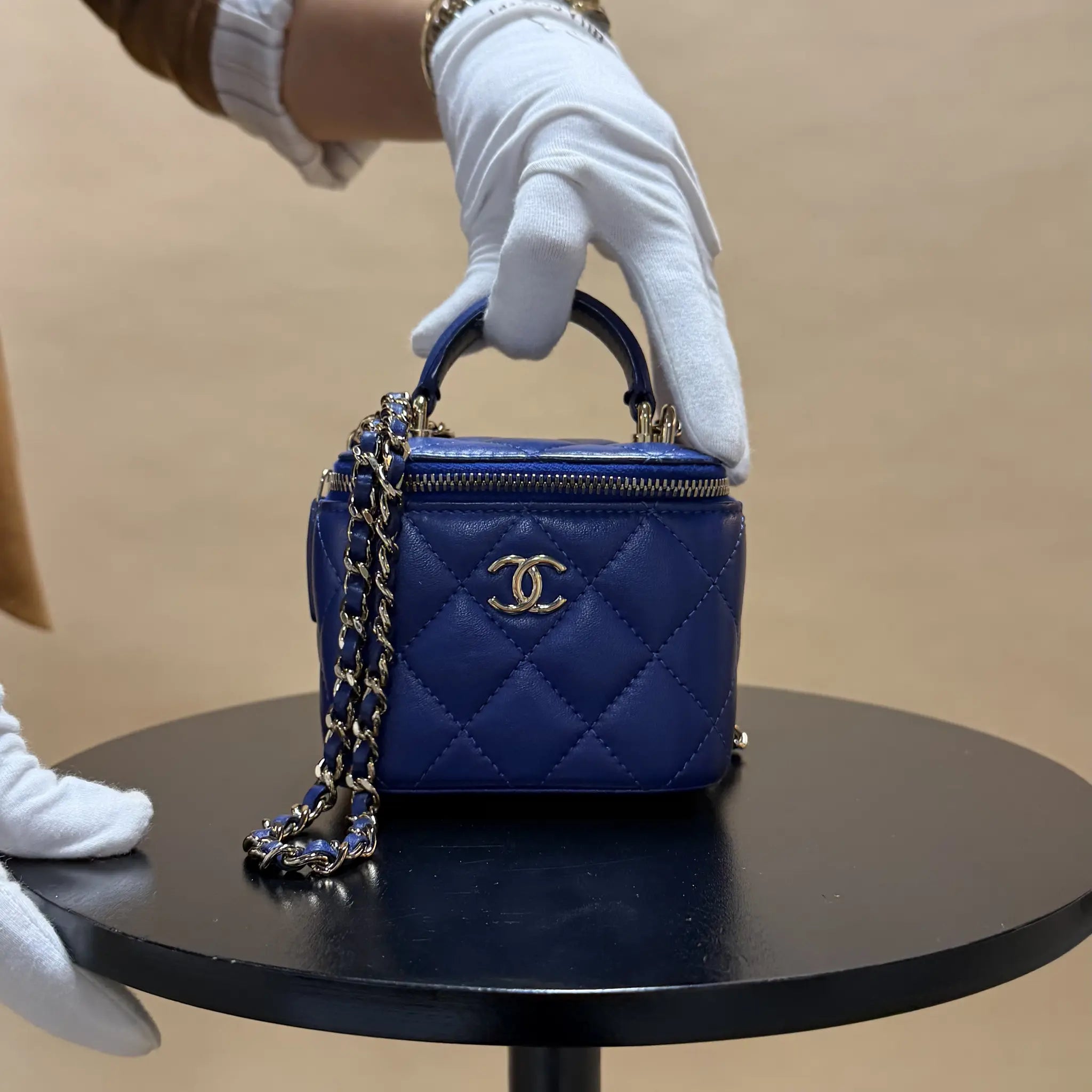 Chanel Mini CC Quilted Lambskin Top Handle Vanity Case With Chain — Front View