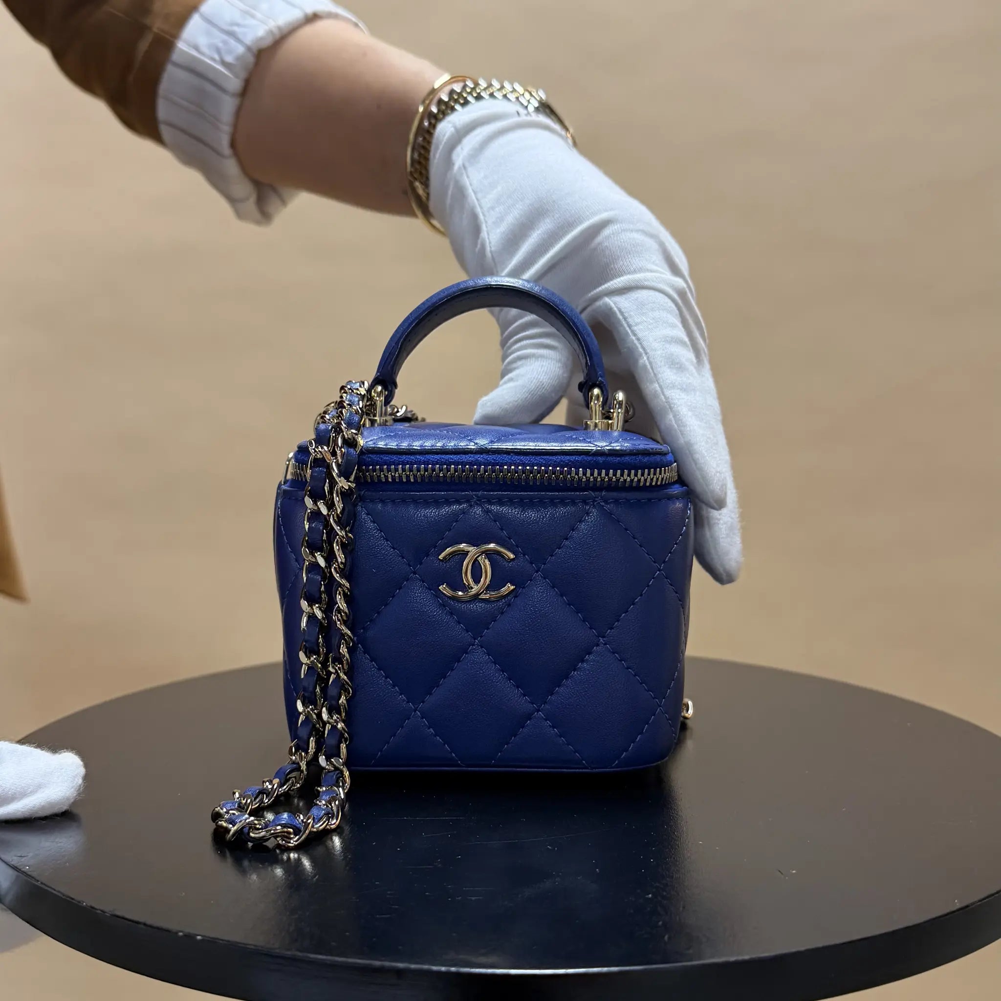Chanel Mini CC Quilted Lambskin Top Handle Vanity Case With Chain — Back View