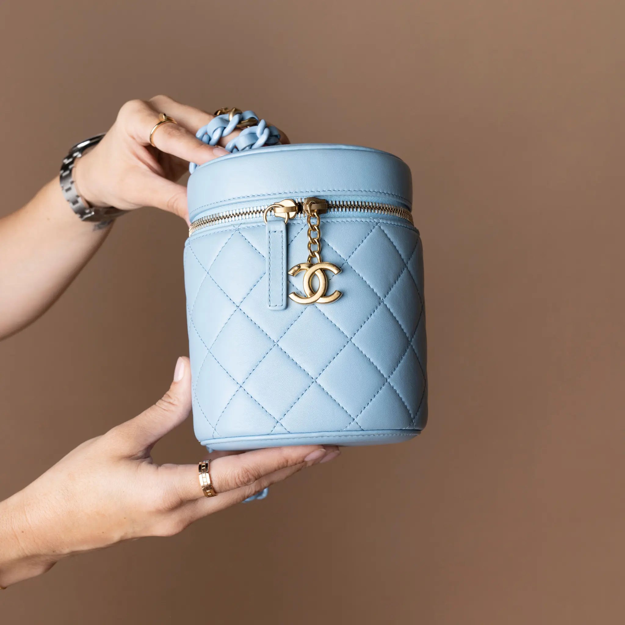 Chanel Mini CC Quilted Lambskin Vertical Vanity Case — Side Profile