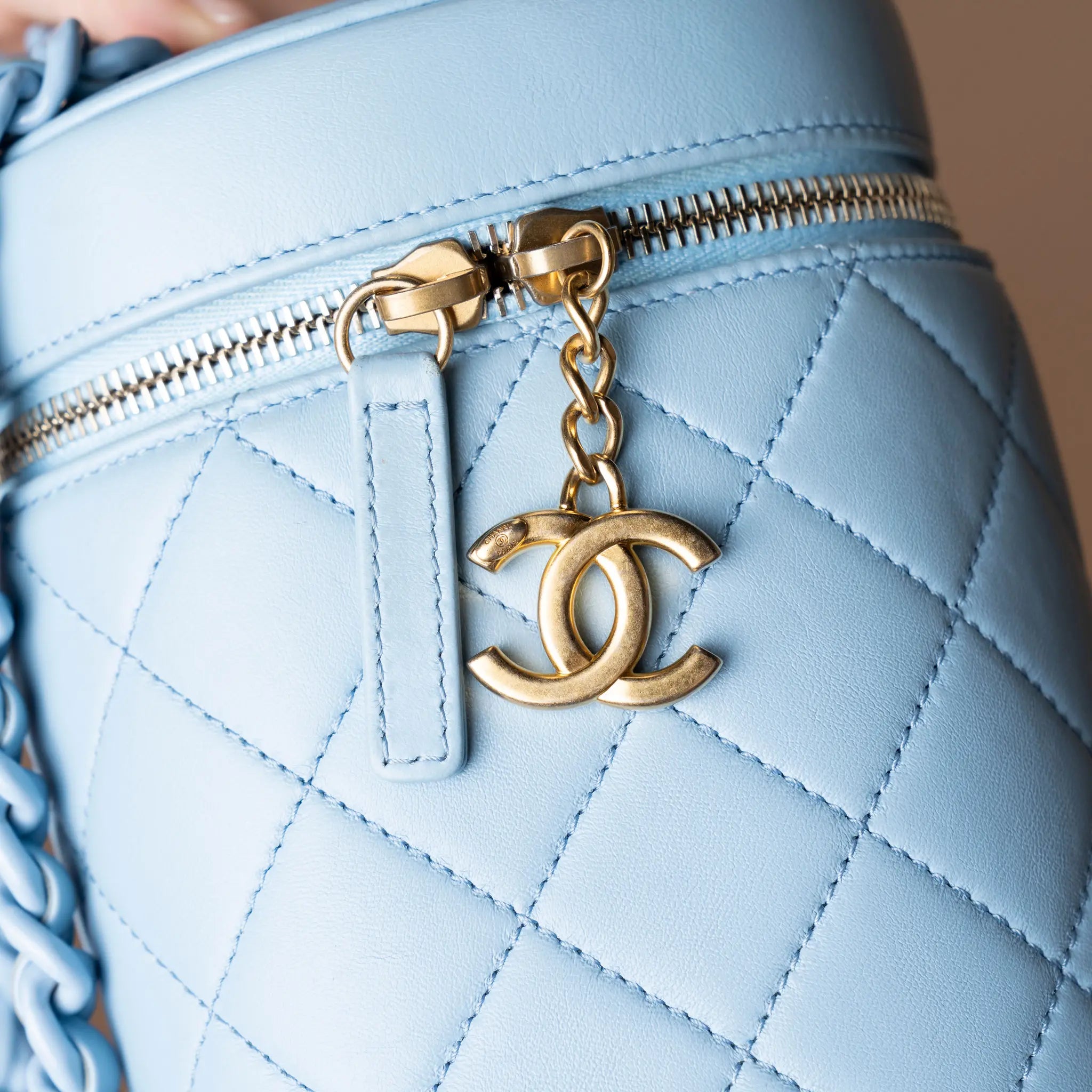 Chanel Mini CC Quilted Lambskin Vertical Vanity Case — Close-up Detail