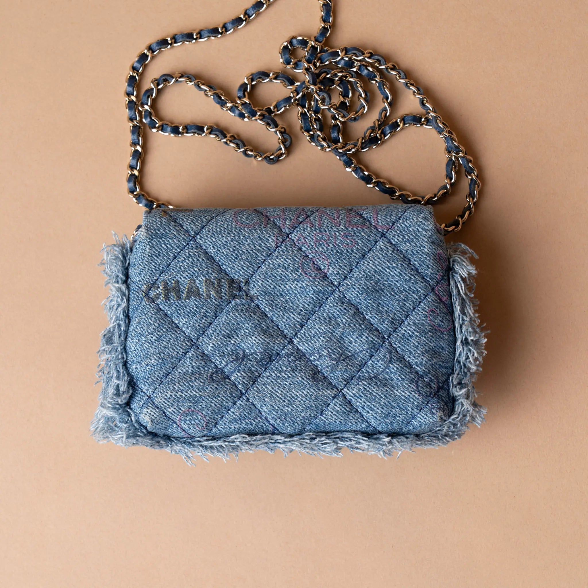 Chanel Mini Denim Mood Clutch with Chain — Back View