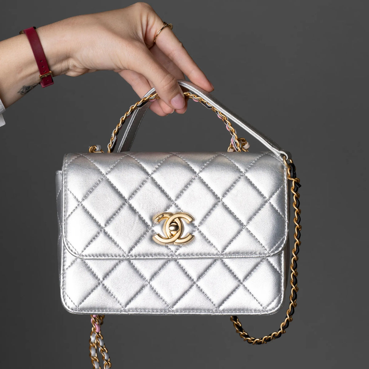 Chanel Mini Metallic Lambskin Top Handle Flap — Featured Image