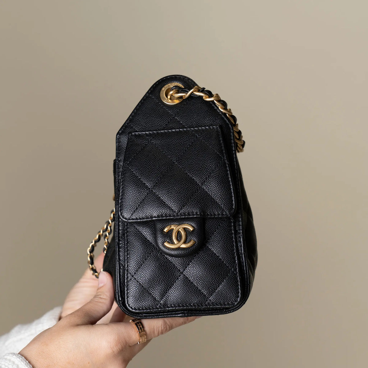 Chanel Mini Quilted Caviar Chanel 25 Hobo — Back View