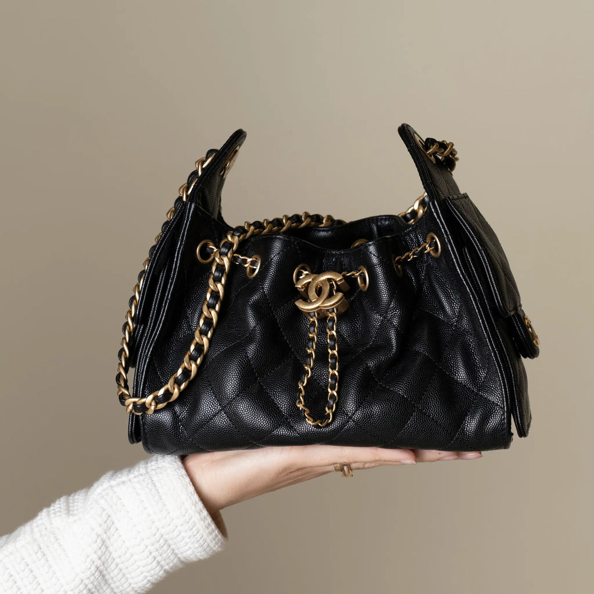 Chanel Mini Quilted Caviar Chanel 25 Hobo — Close-up Detail