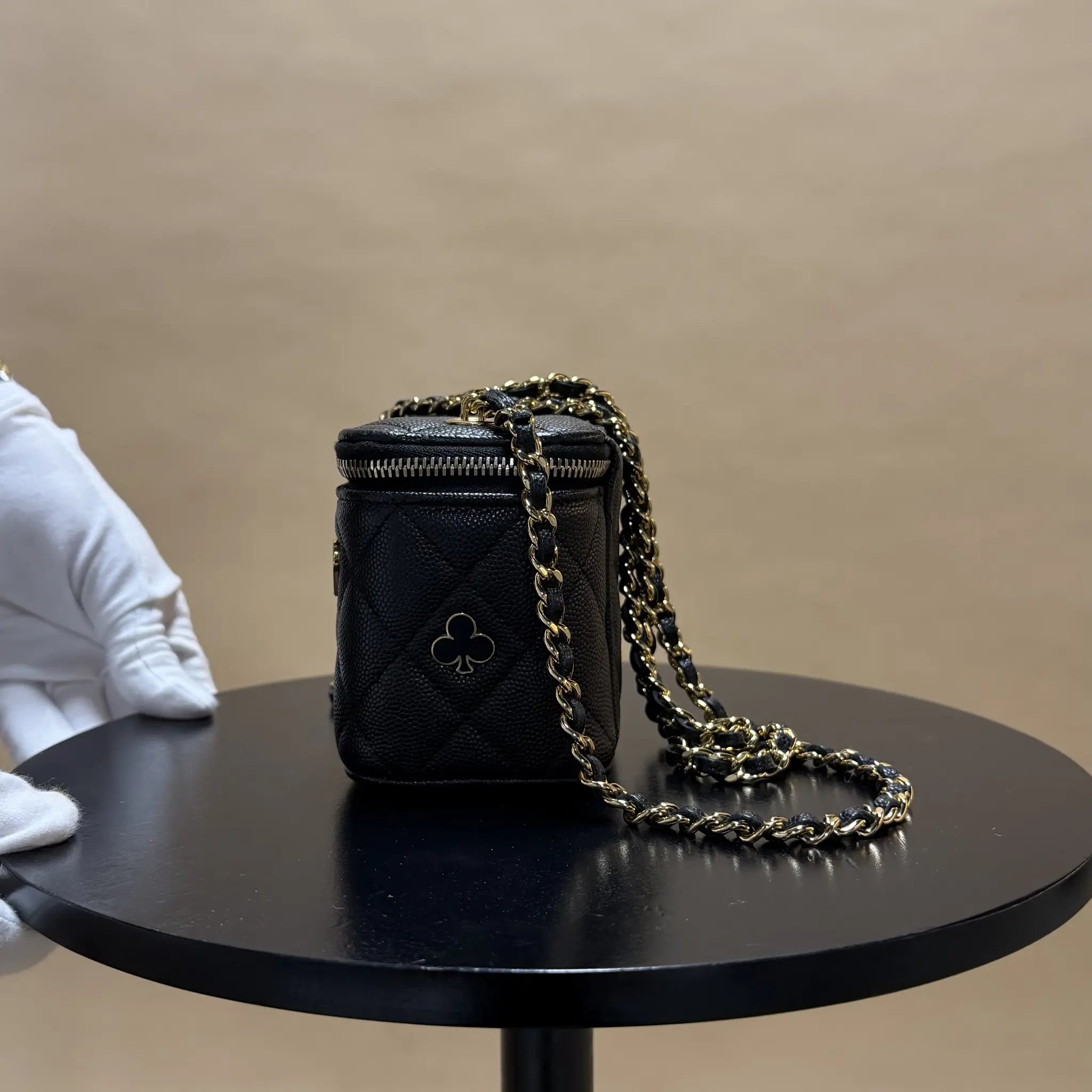 Chanel Mini Quilted Caviar Coco Casino Vanity Case — Side Profile