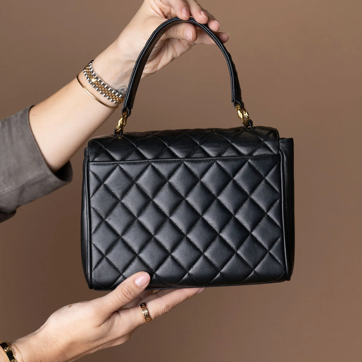 Chanel Mini Quilted Lambskin Kelly Top Handle Bag — Interior Detail