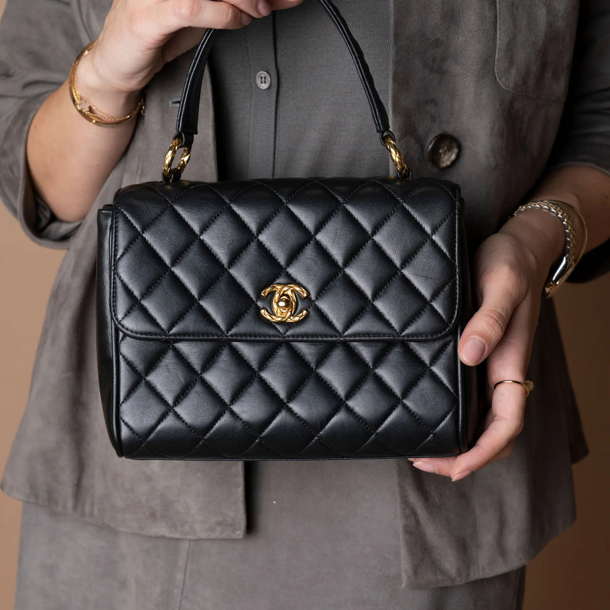 Chanel Mini Quilted Lambskin Kelly Top Handle Bag — Close-up Detail