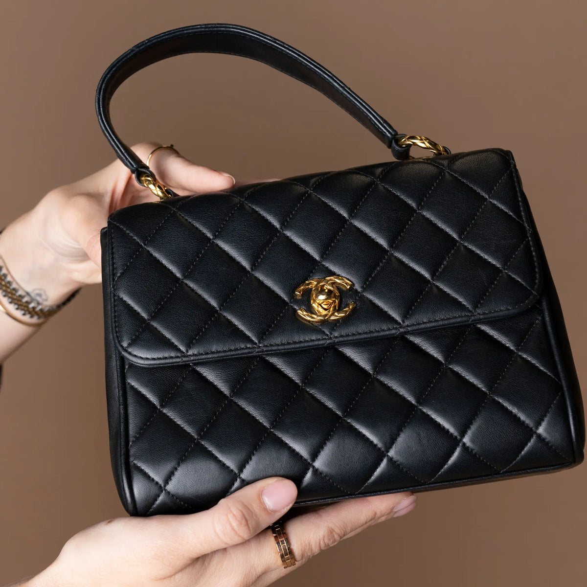 Chanel Mini Quilted Lambskin Kelly Top Handle Bag — Detail View