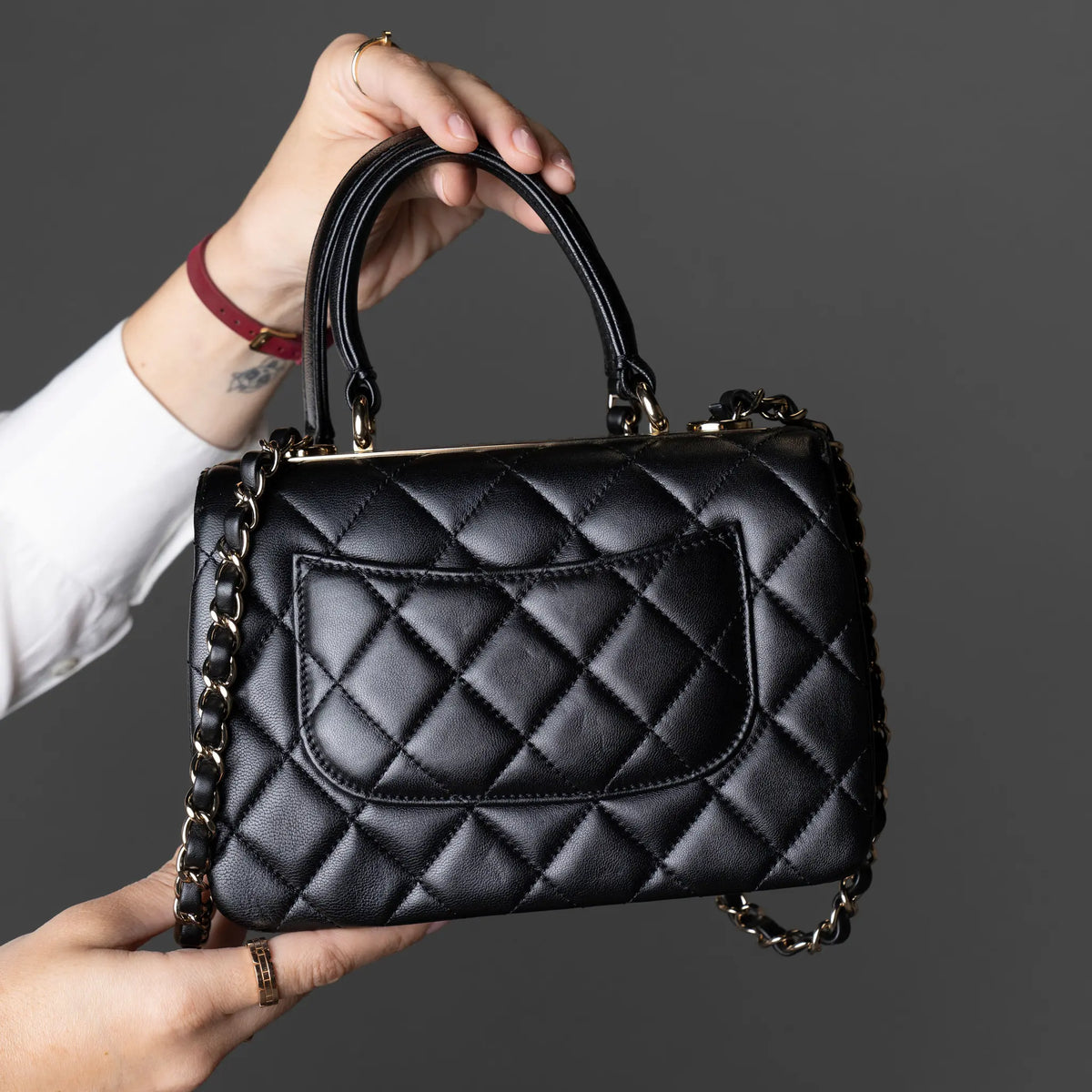 Chanel Mini Quilted Lambskin Trendy CC Top Handle Flap — Close-up Detail