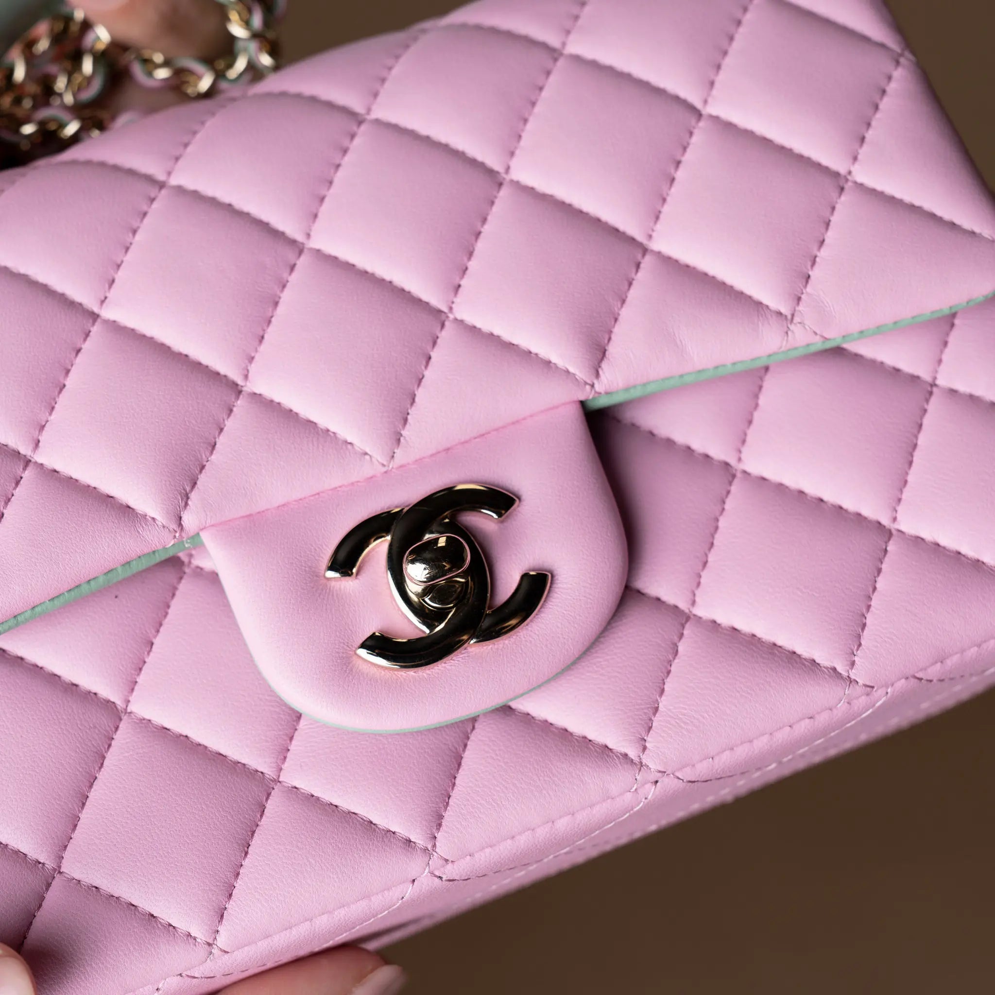Chanel Mini Rectangular Bicolor Lambskin Top Handle Single Flap — Side Profile