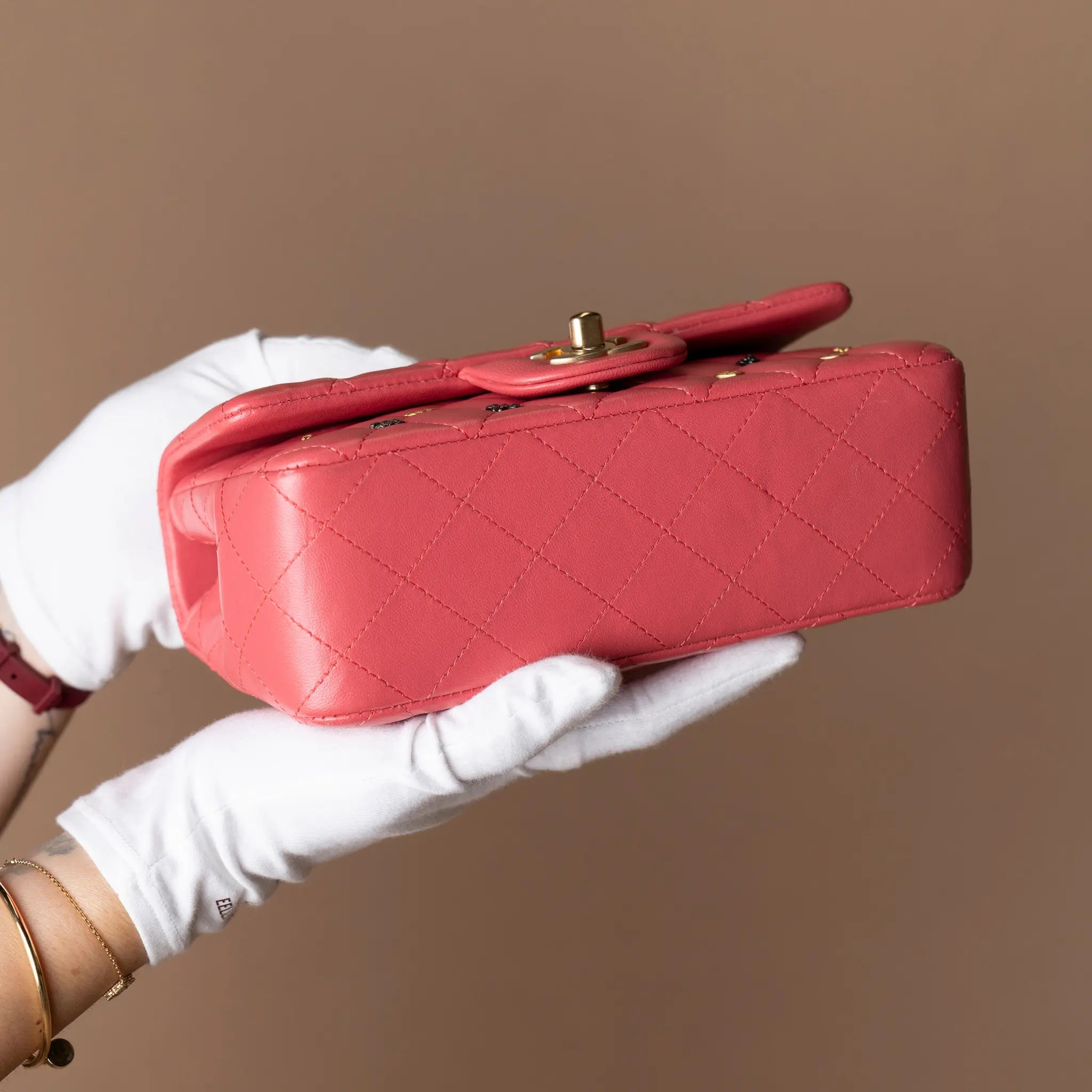 Chanel Mini Rectangular Classic Lambskin Lucky Charms Single Flap — Detail View