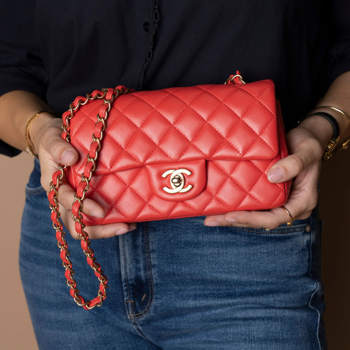 Chanel Mini Rectangular Classic Lambskin Single Flap — Side Profile