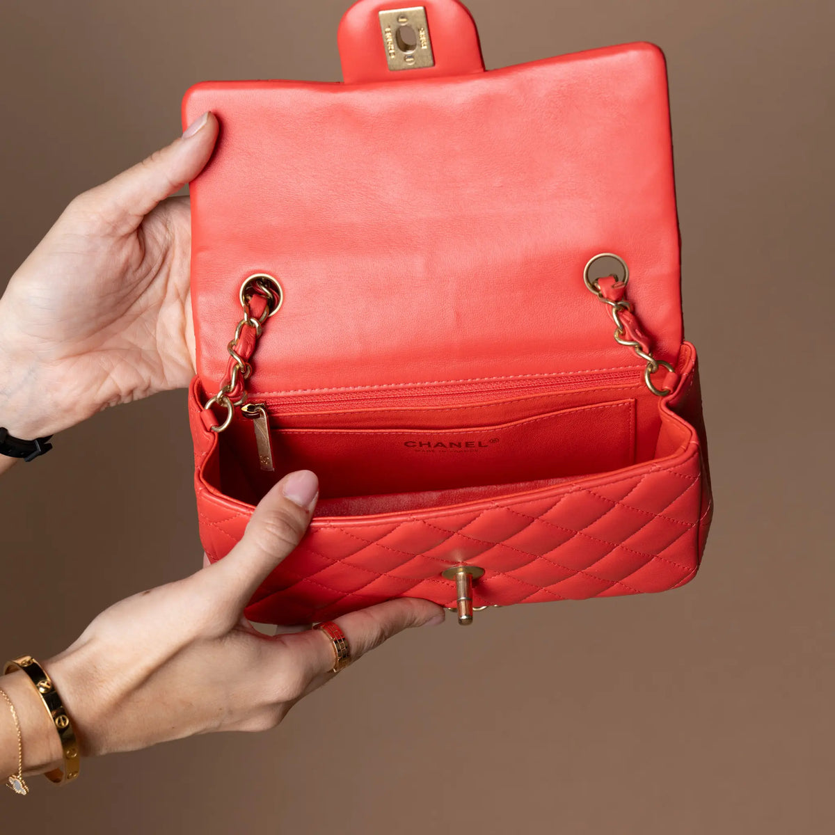 Chanel Mini Rectangular Classic Lambskin Single Flap — Close-up Detail