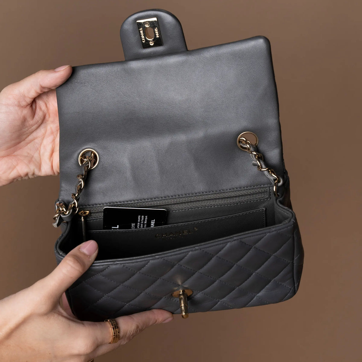 Chanel Mini Rectangular Classic Lambskin Single Flap — Close-up Detail