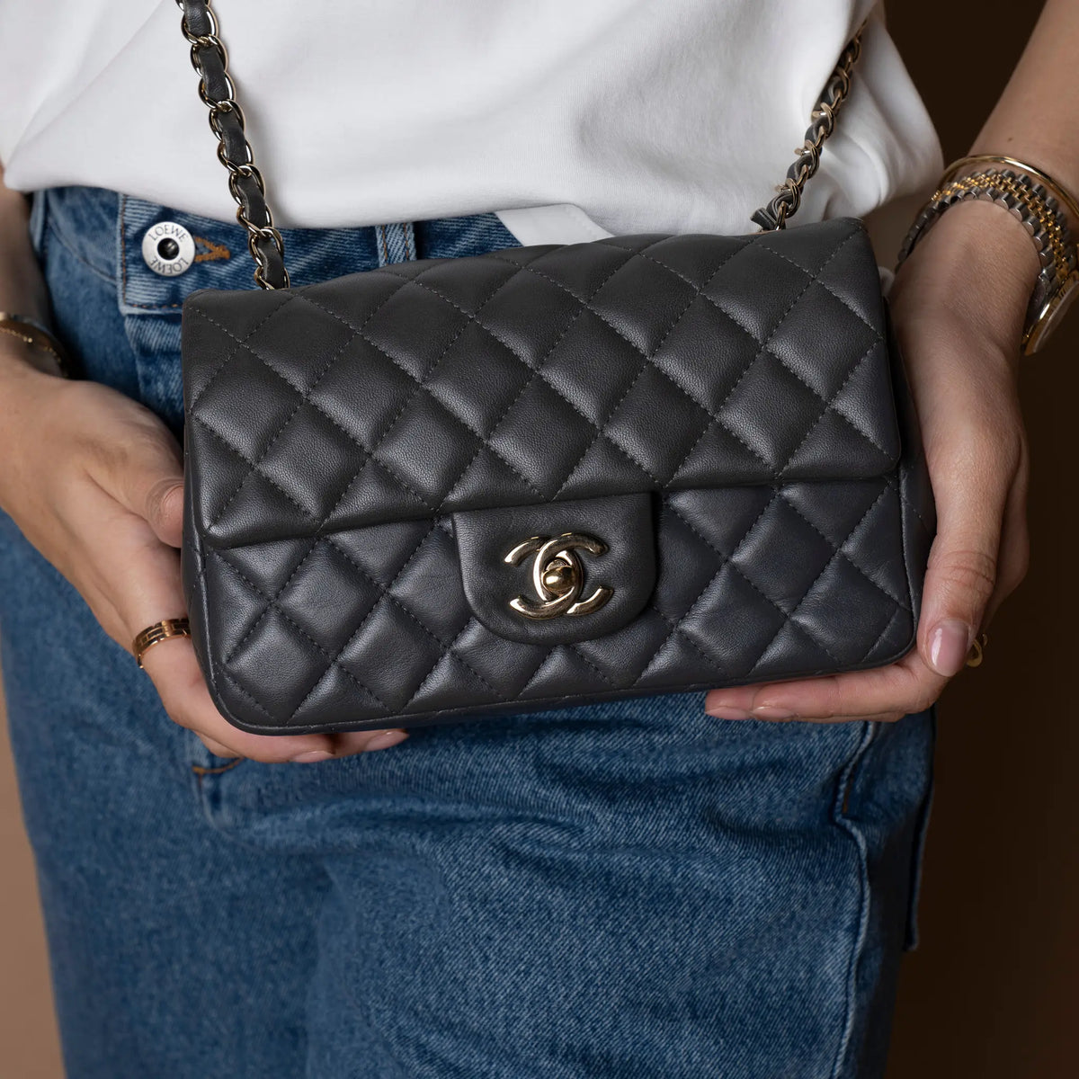 Chanel Mini Rectangular Classic Lambskin Single Flap — Detail View