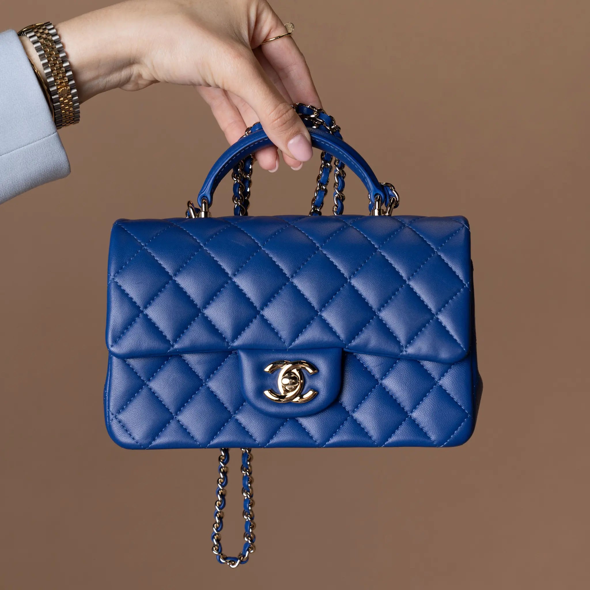 Chanel Mini Rectangular Classic Lambskin Top Handle Flap — Back View