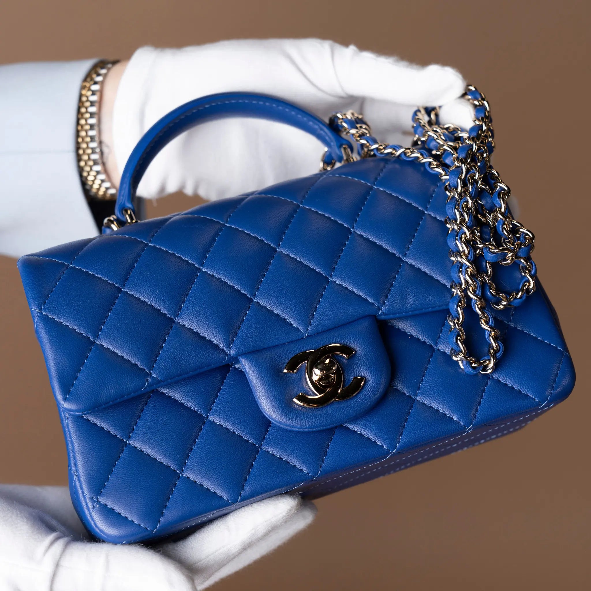 Chanel Mini Rectangular Classic Lambskin Top Handle Flap — Side Profile