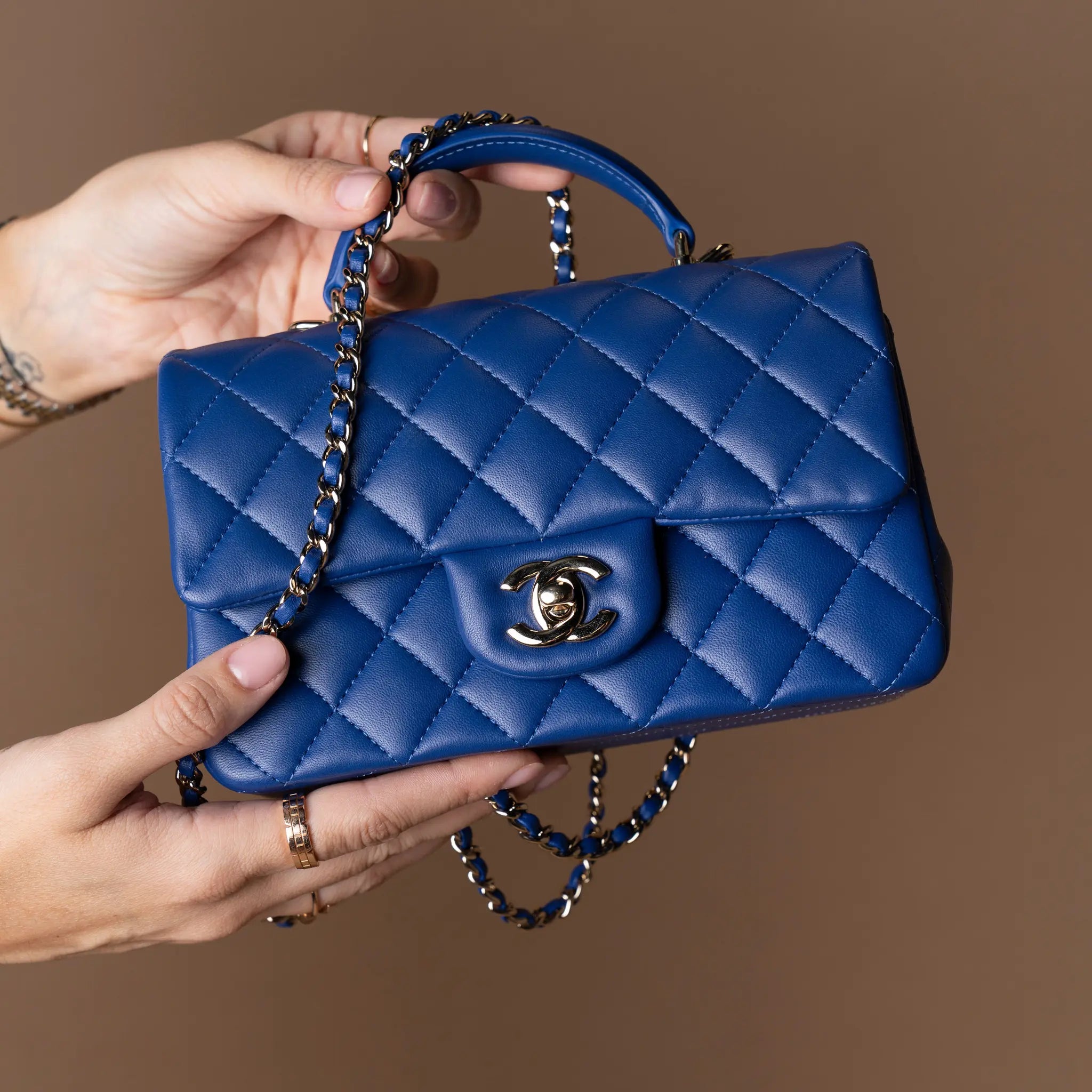 Chanel Mini Rectangular Classic Lambskin Top Handle Flap — Back View