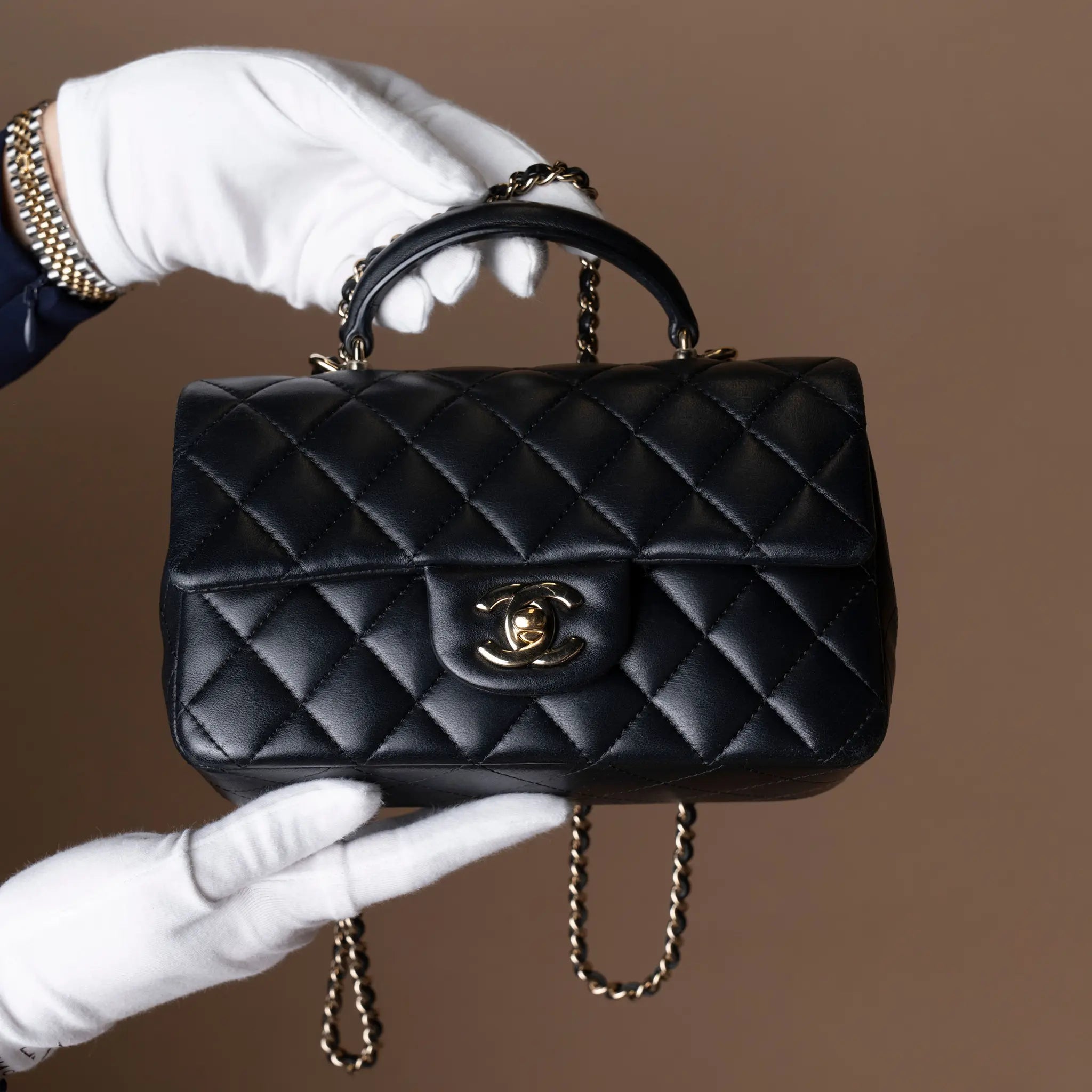Chanel Mini Rectangular Classic Lambskin Top Handle Flap — Side Profile