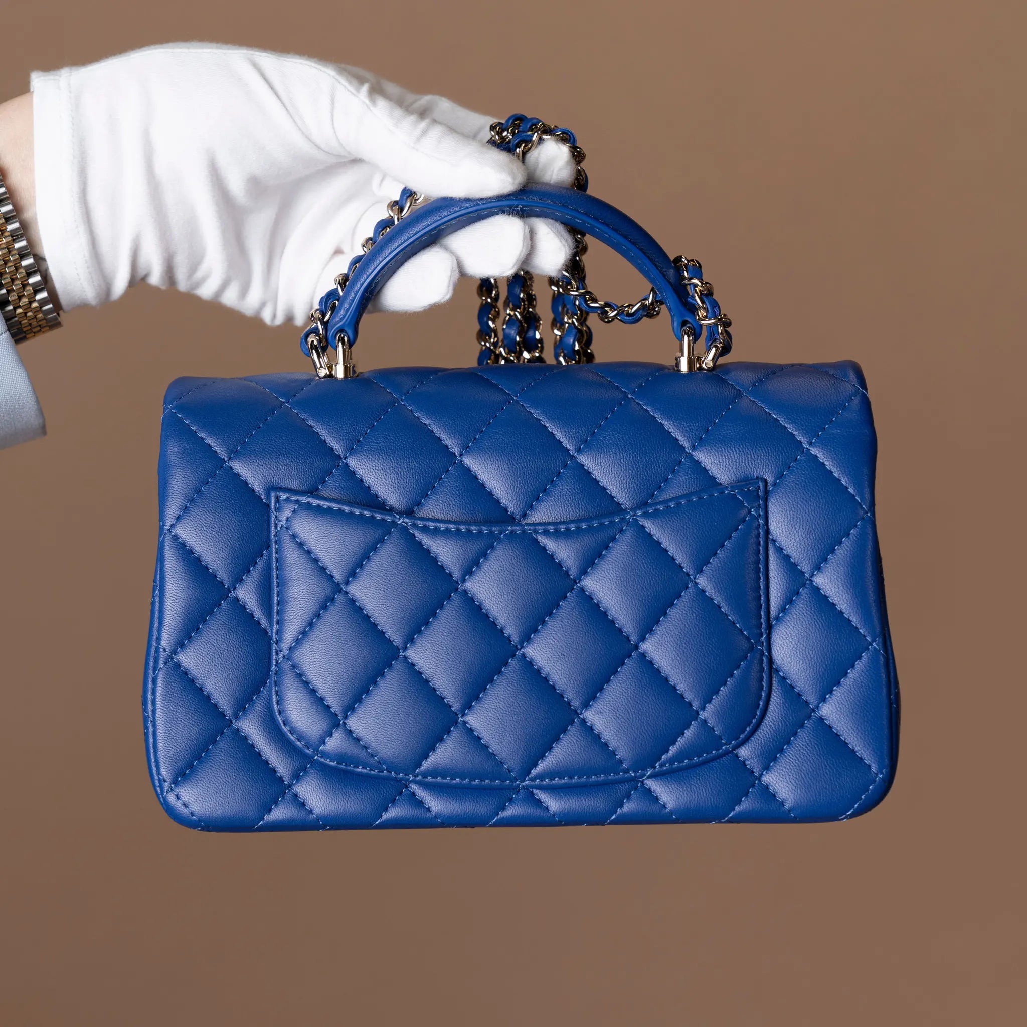 Chanel Mini Rectangular Classic Lambskin Top Handle Flap — Close-up Detail