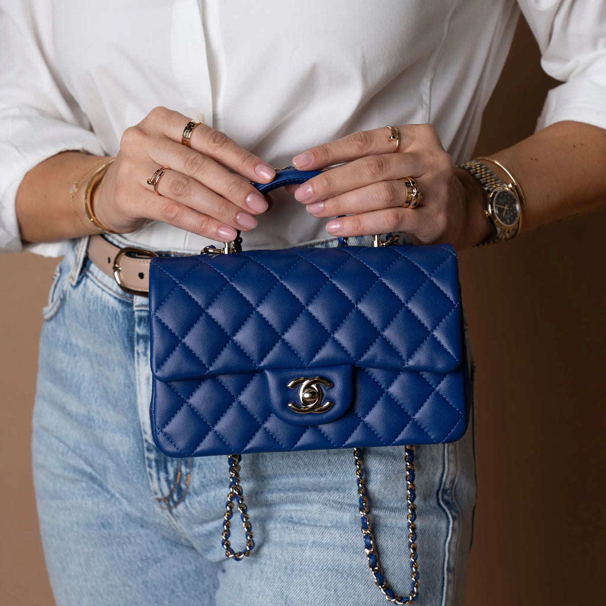 Chanel Mini Rectangular Classic Lambskin Top Handle Flap — Interior Detail
