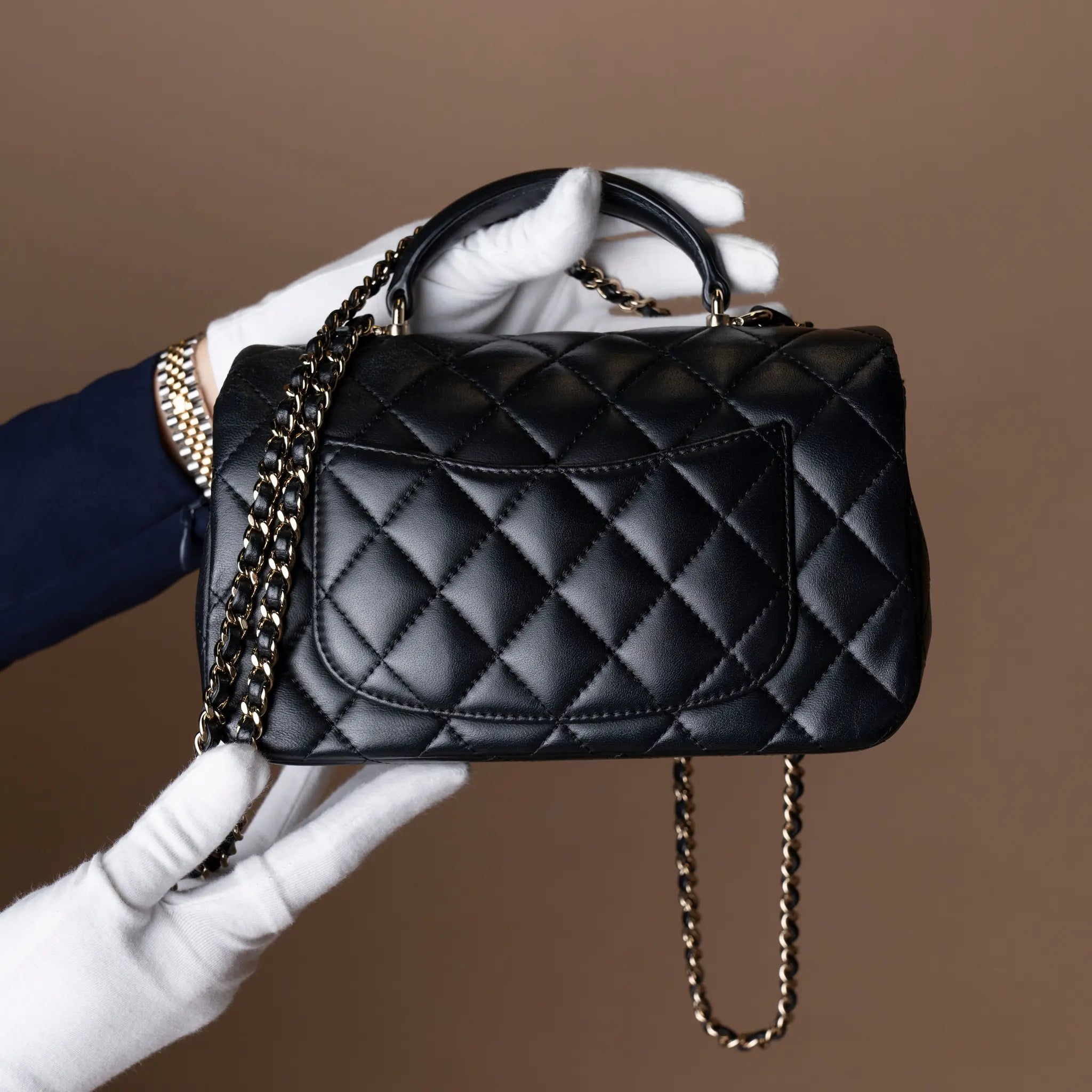 Chanel Mini Rectangular Classic Lambskin Top Handle Flap — Close-up Detail