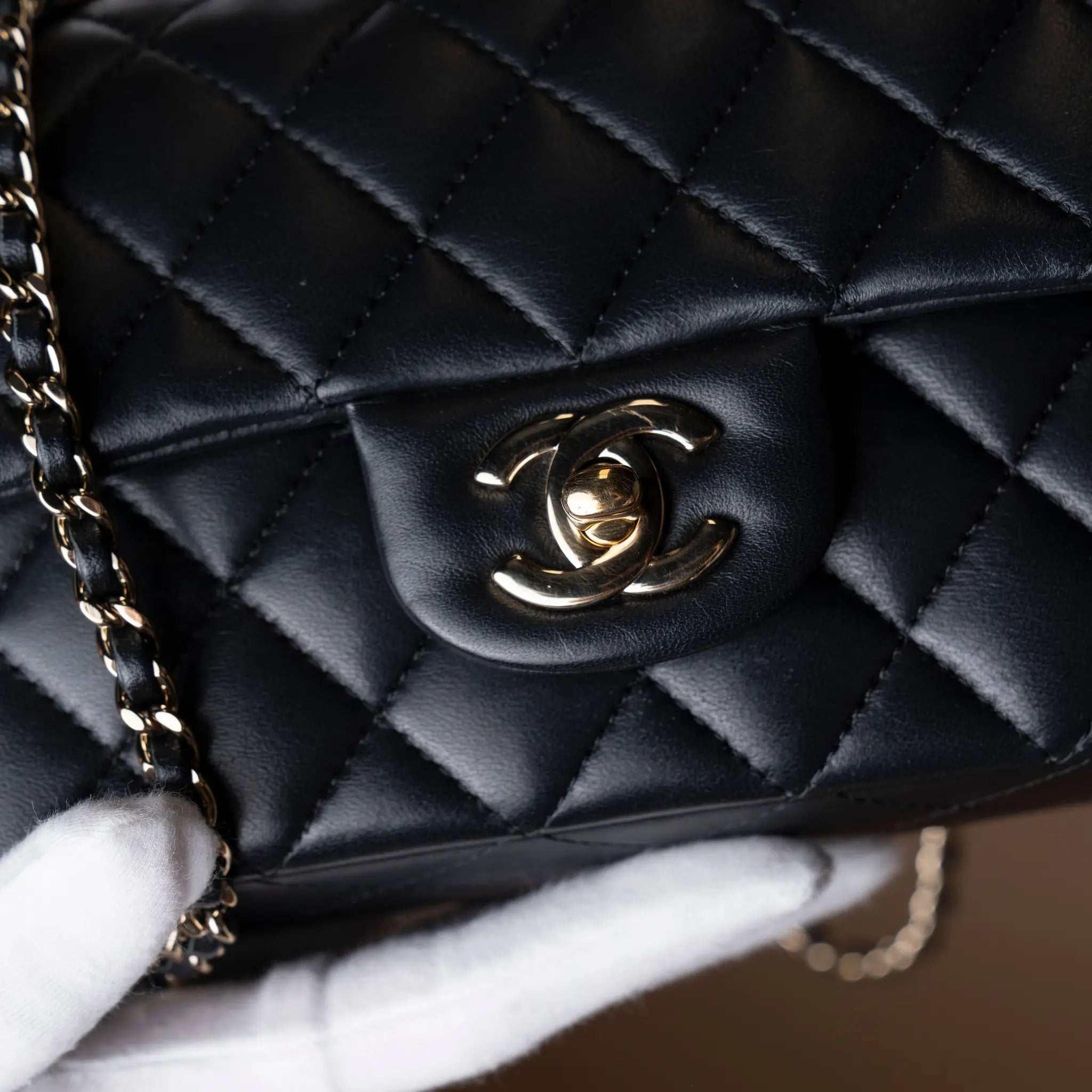 Chanel Mini Rectangular Classic Lambskin Top Handle Flap — Detail View