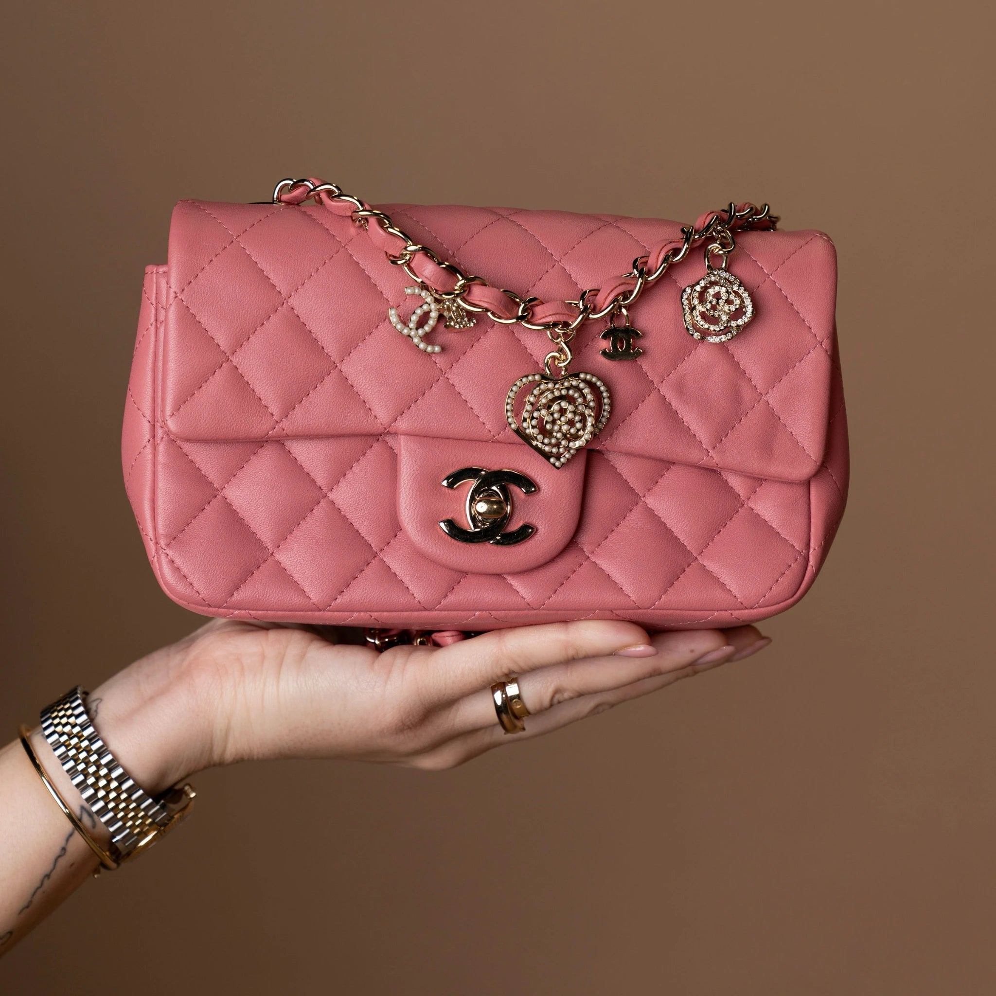 Chanel Mini Rectangular Classic Lambskin Valentines Heart Charms Single Flap