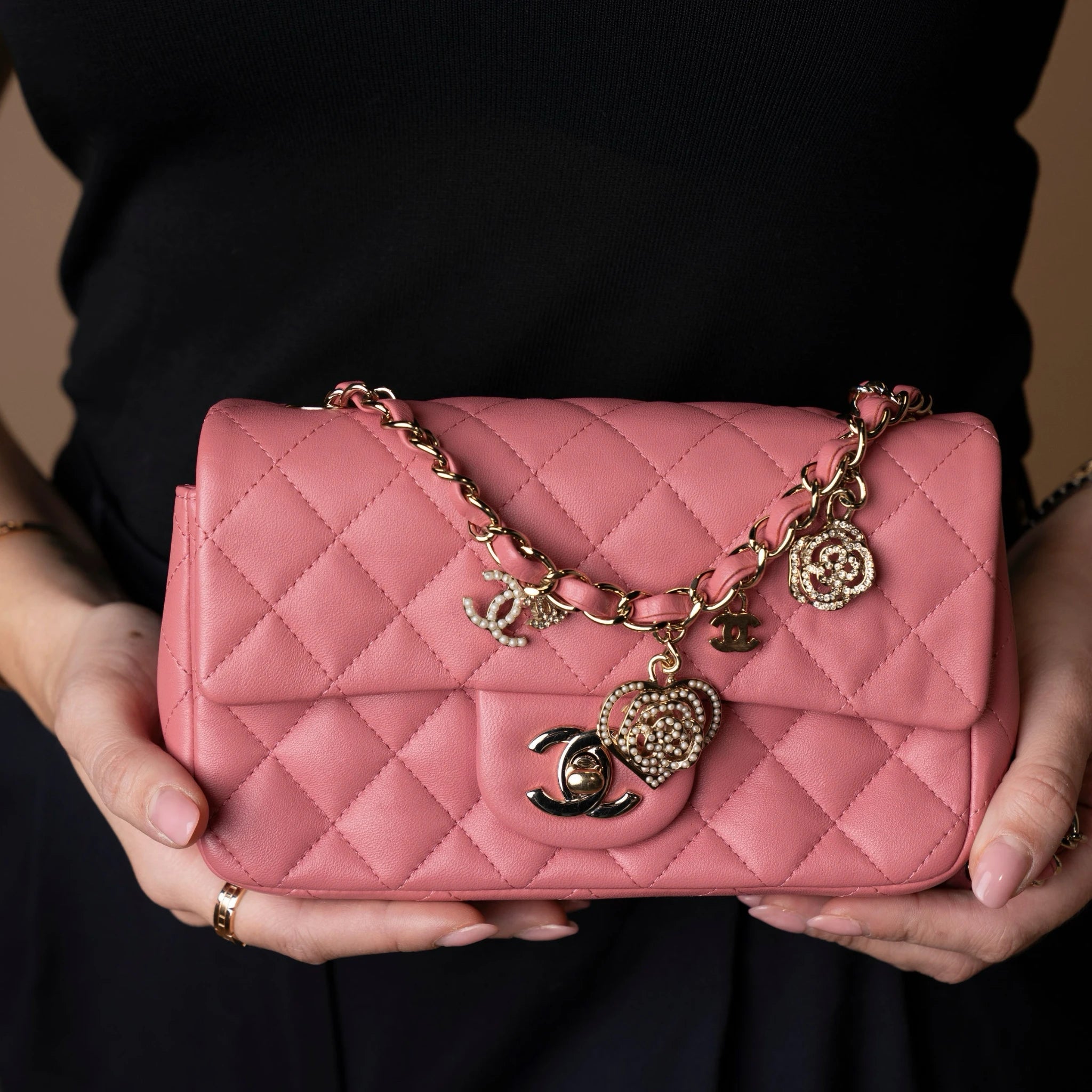 Chanel Mini Rectangular Classic Lambskin Valentines Heart Charms Single Flap