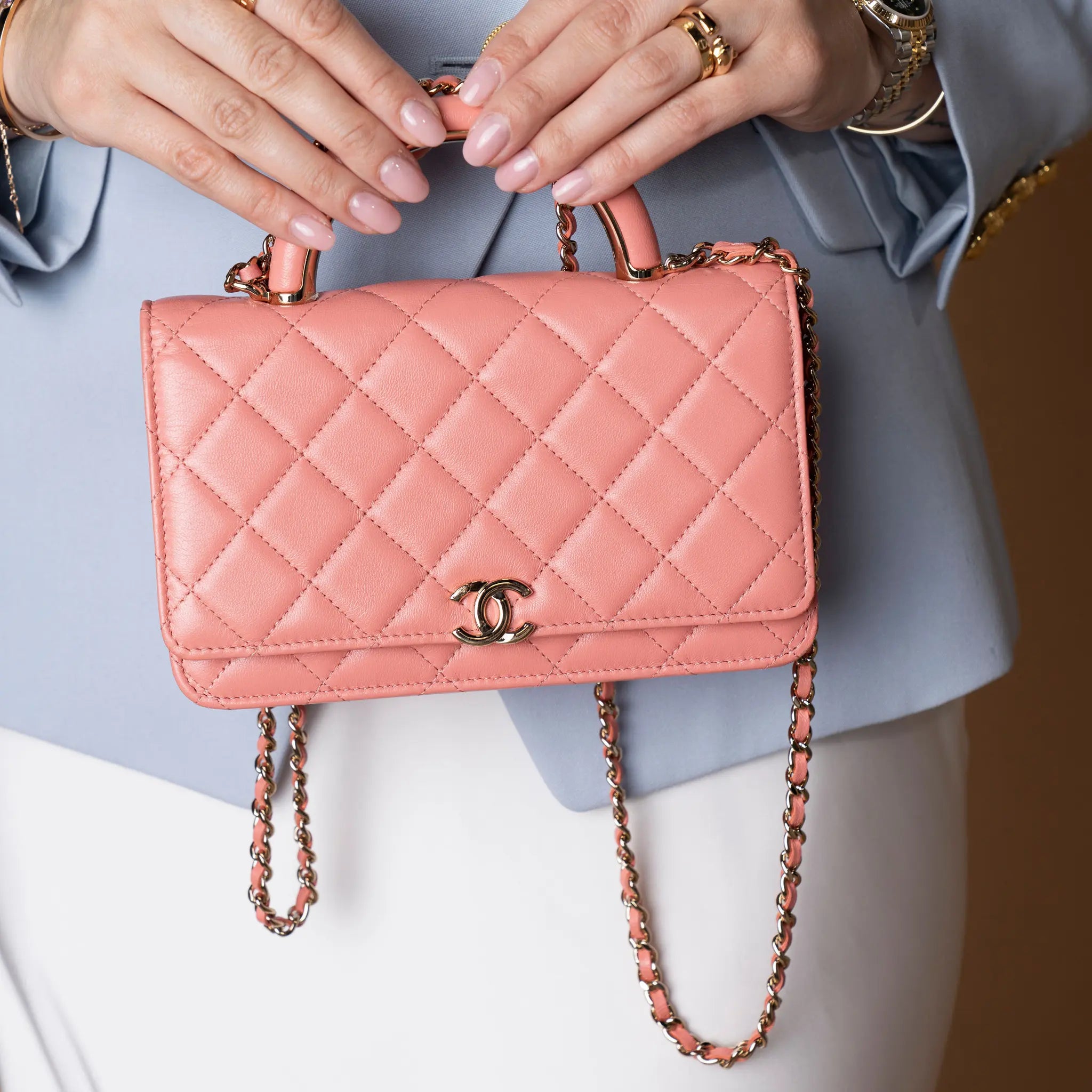 Chanel Mini Rectangular Lambskin Paris Le19M Charming Top Handle Flap — Back View
