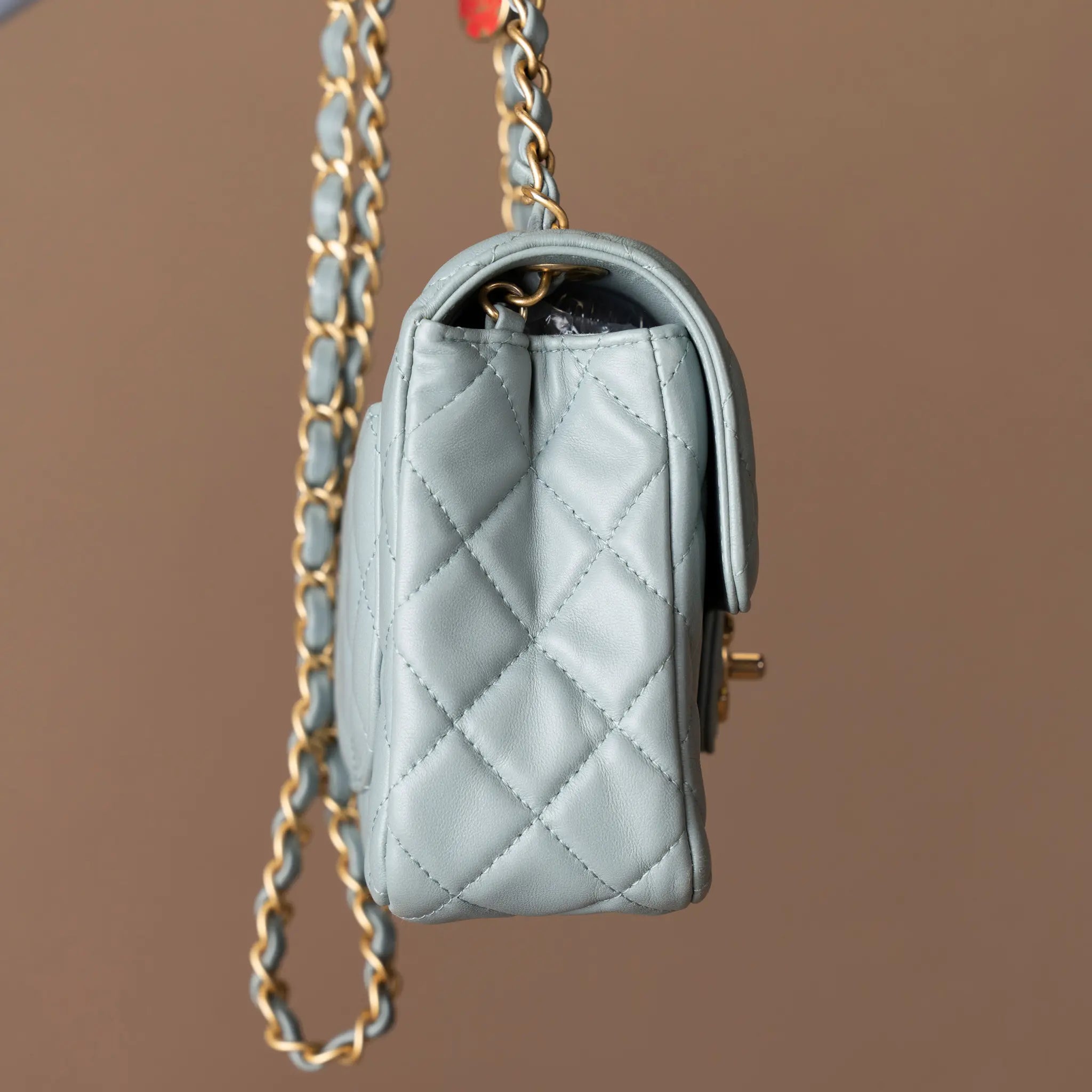 Chanel Mini Square Classic Lambskin Casino Royale Charms Single Flap — Front View