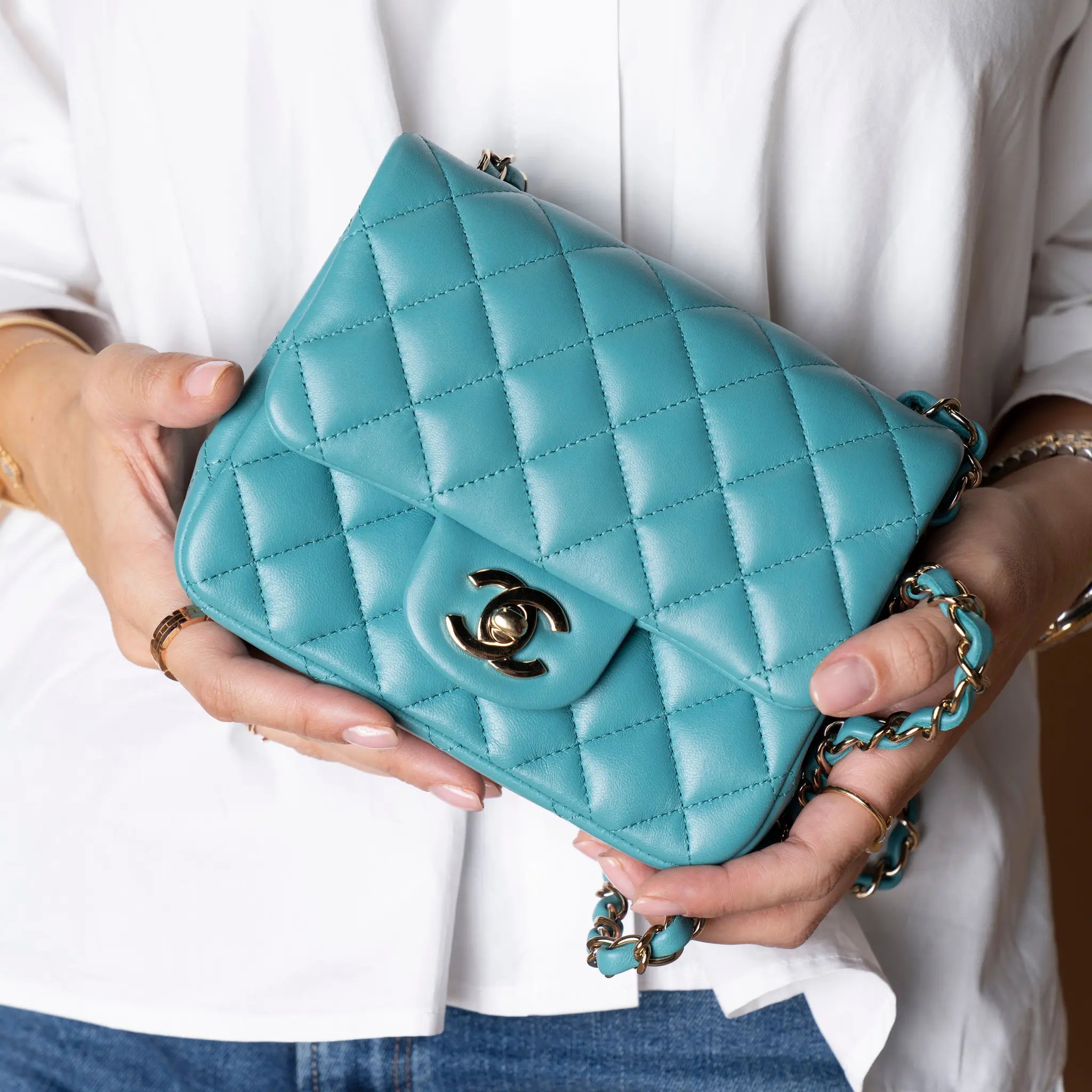 Chanel Mini Square Classic Lambskin Single Flap — Front View