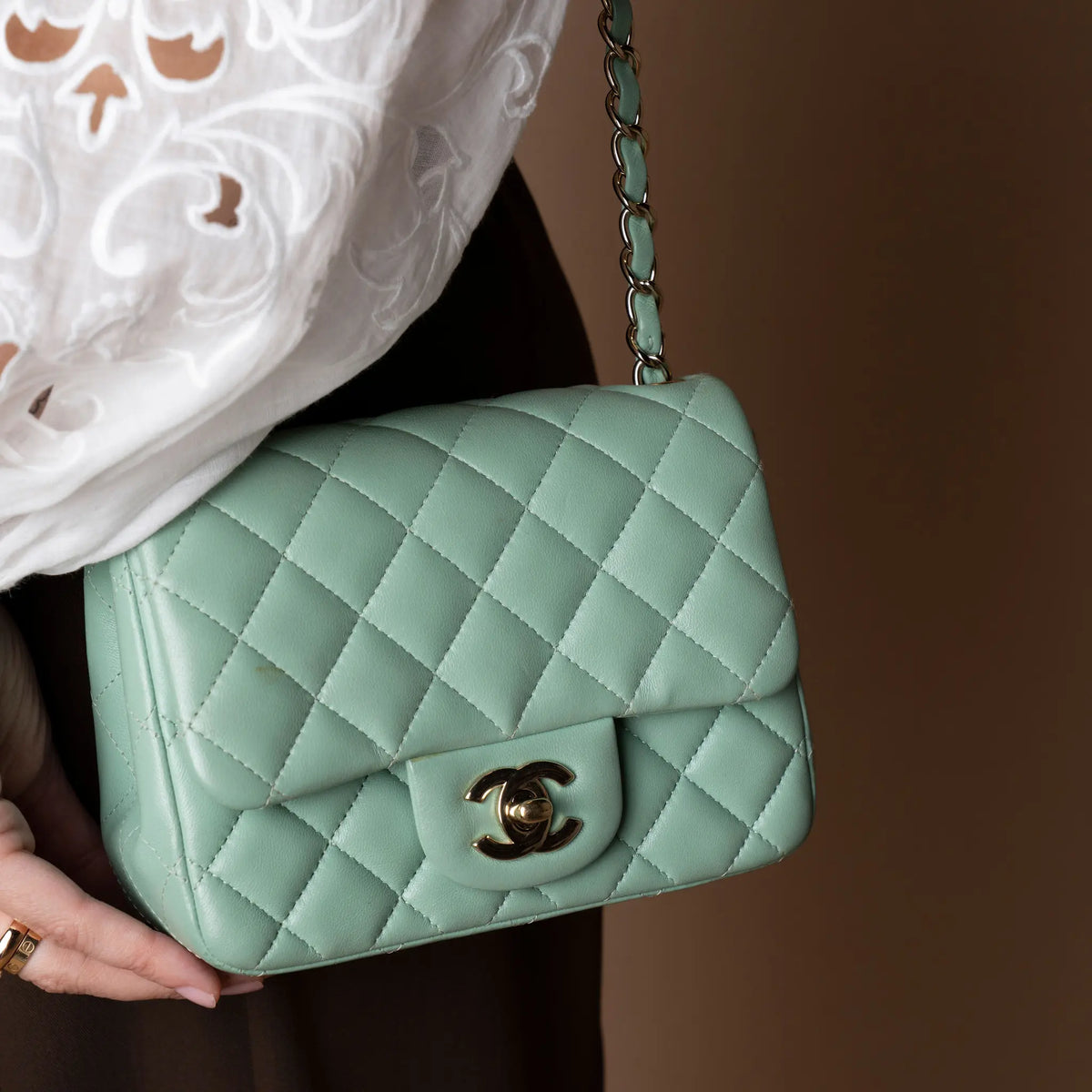 Chanel Mini Square Classic Lambskin Single Flap — Front View
