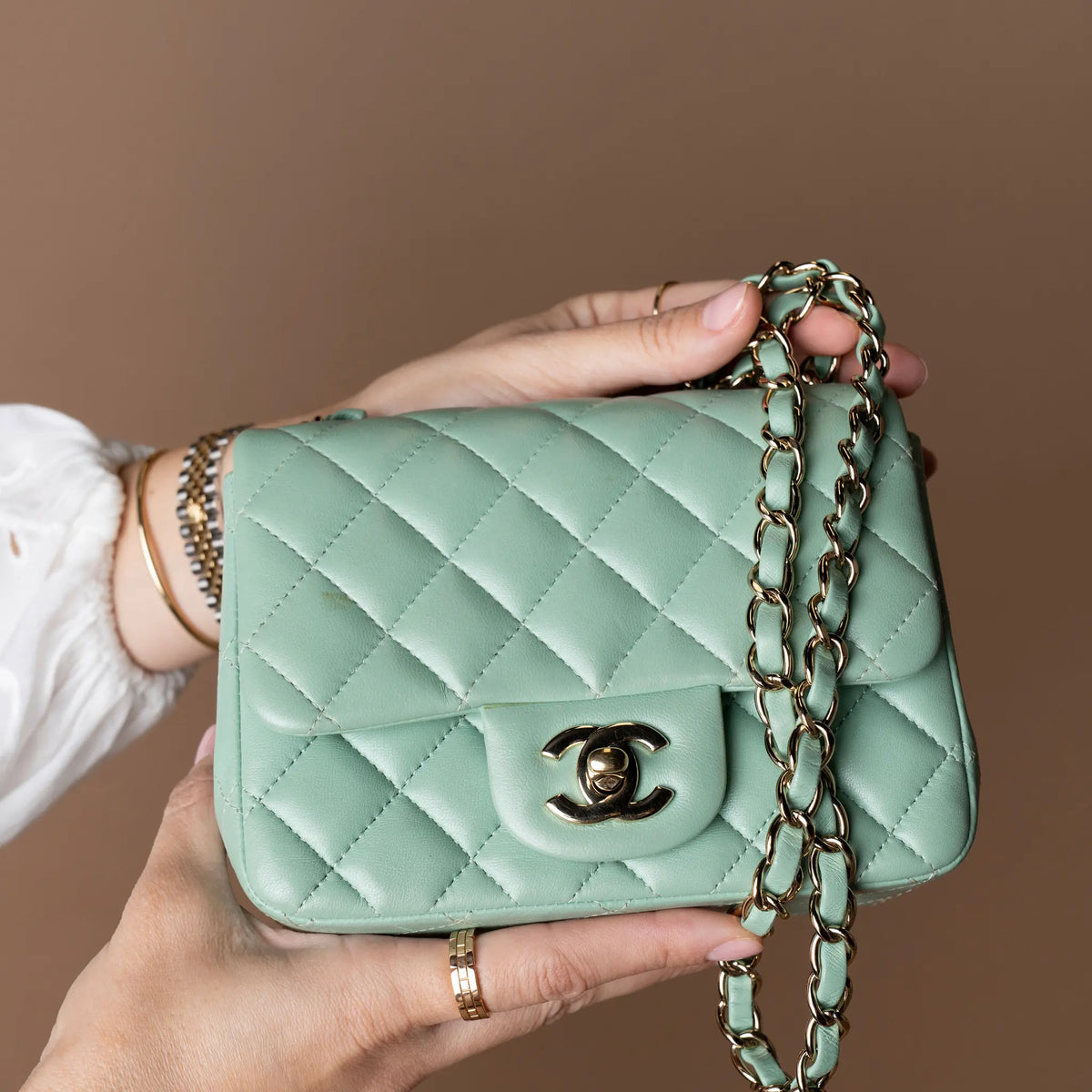 Chanel Mini Square Classic Lambskin Single Flap — Back View