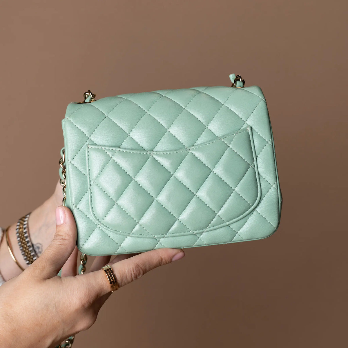 Chanel Mini Square Classic Lambskin Single Flap — Side Profile