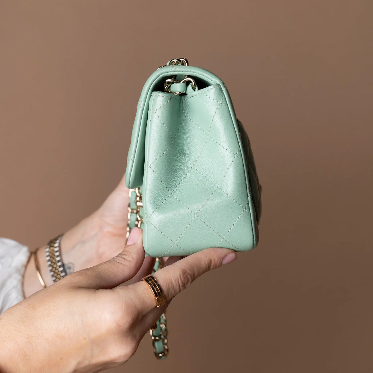 Chanel Mini Square Classic Lambskin Single Flap — Detail View