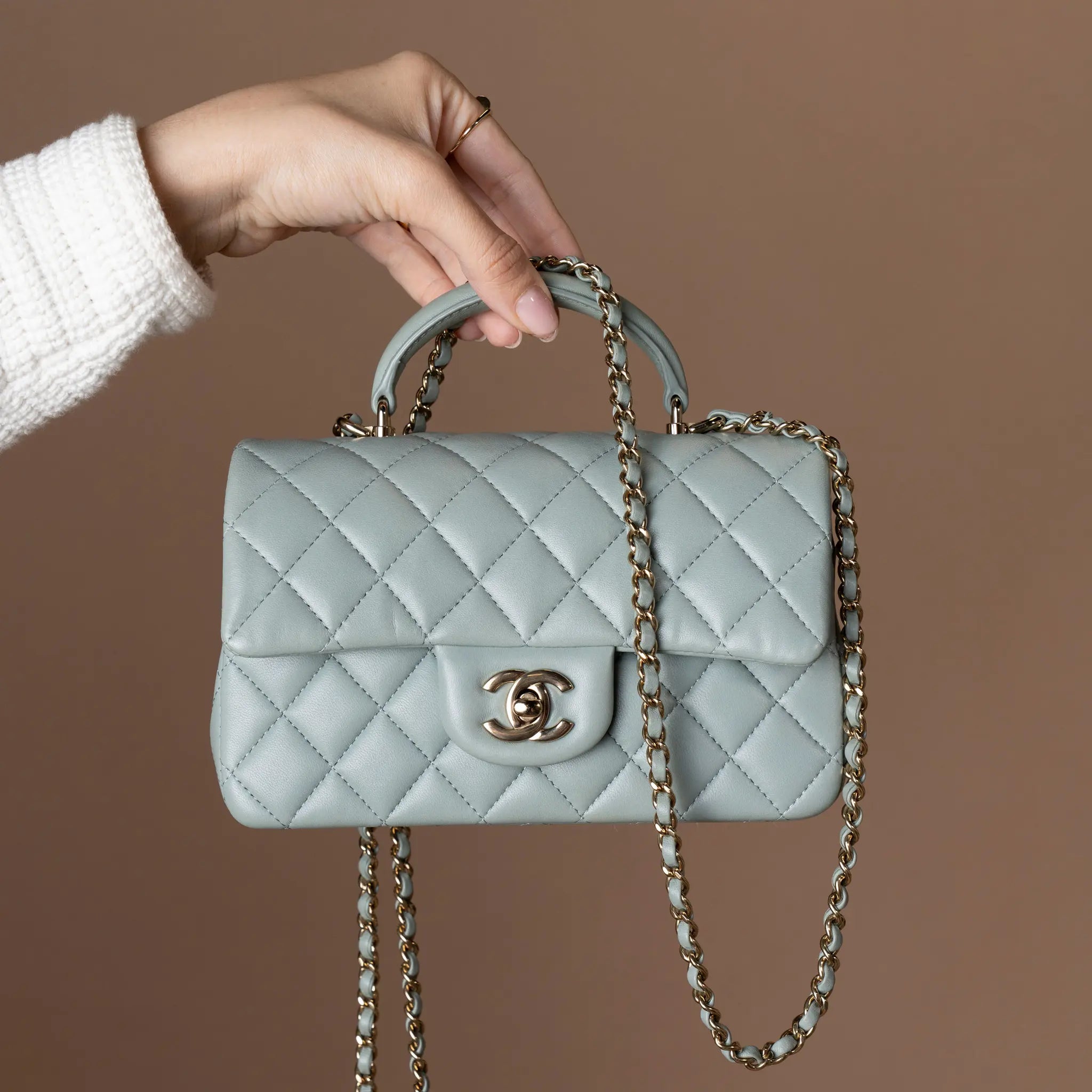 Chanel Mini Top Handle Single Flap Lambskin — Front View