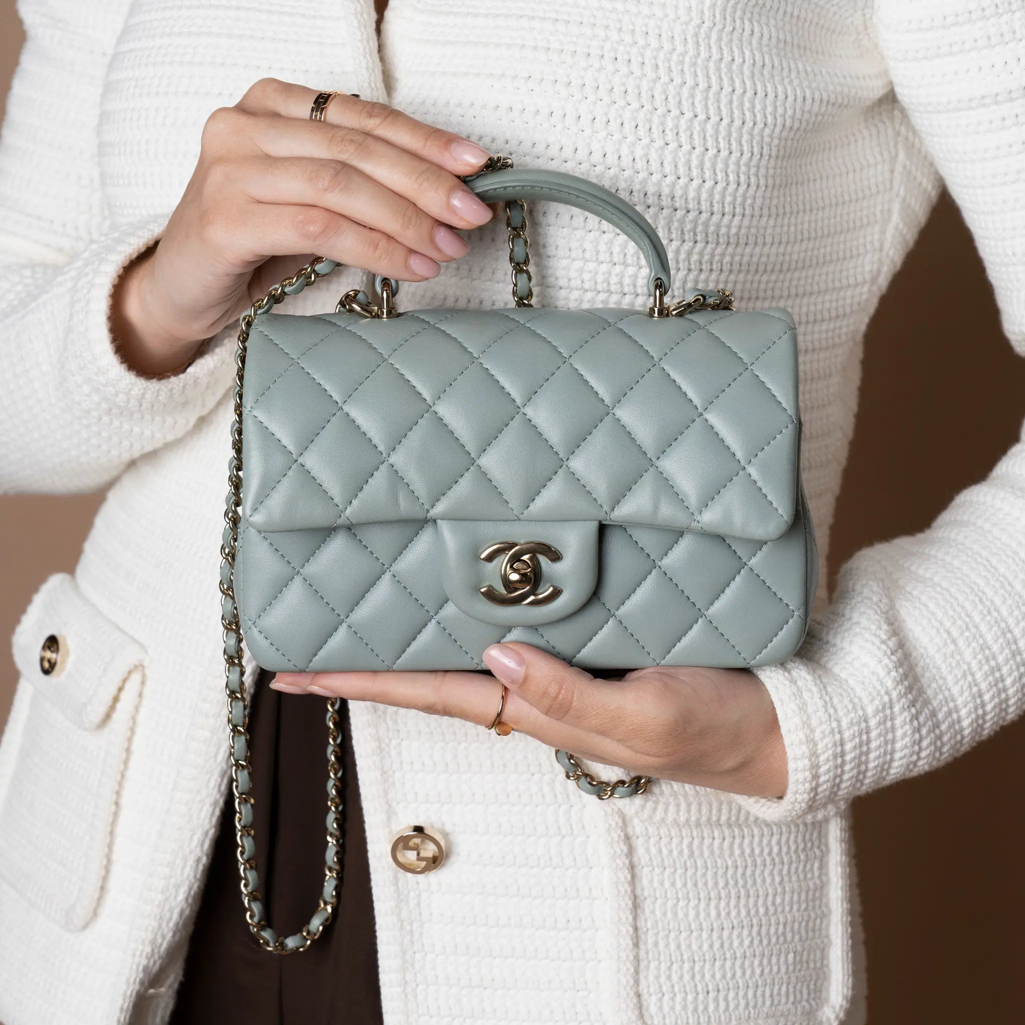 Chanel Mini Top Handle Single Flap Lambskin — Back View