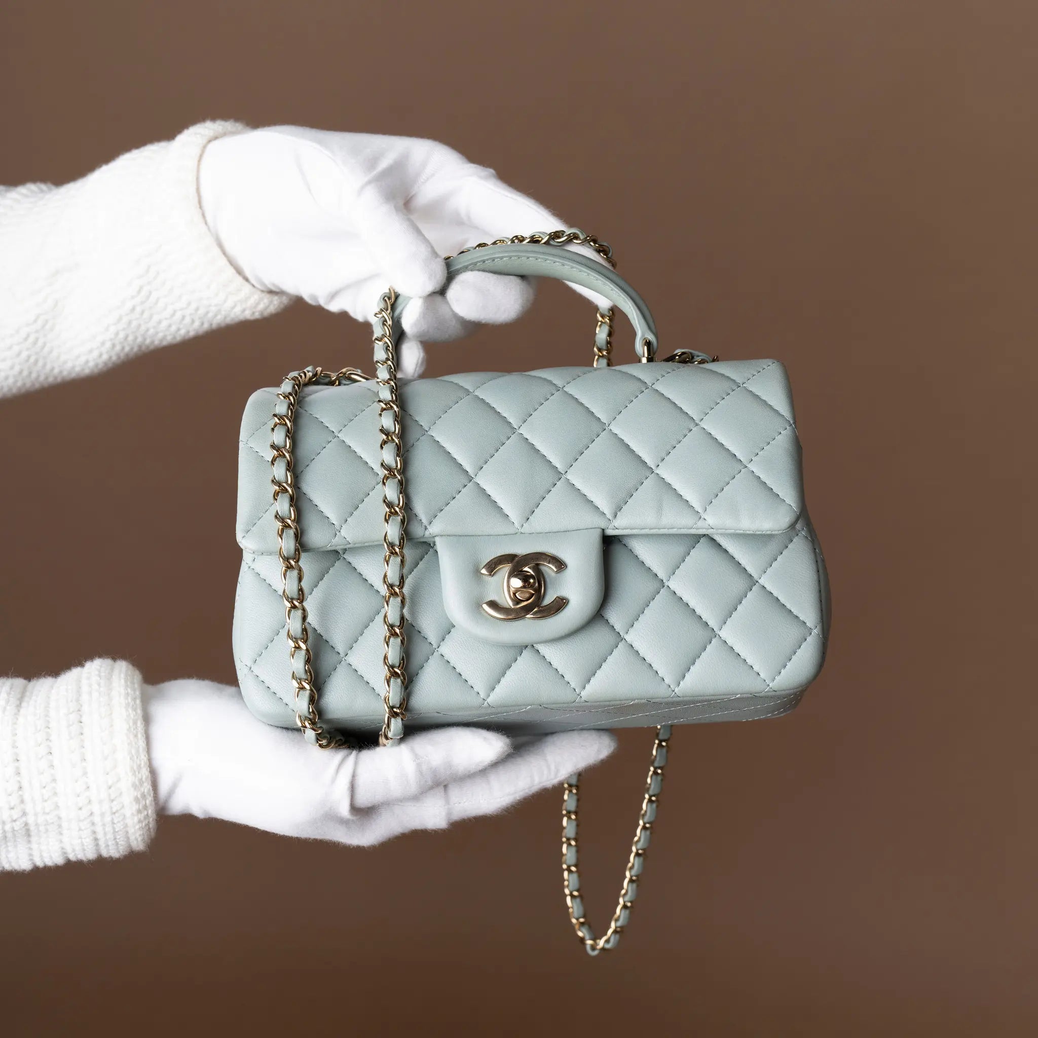 Chanel Mini Top Handle Single Flap Lambskin — Side Profile