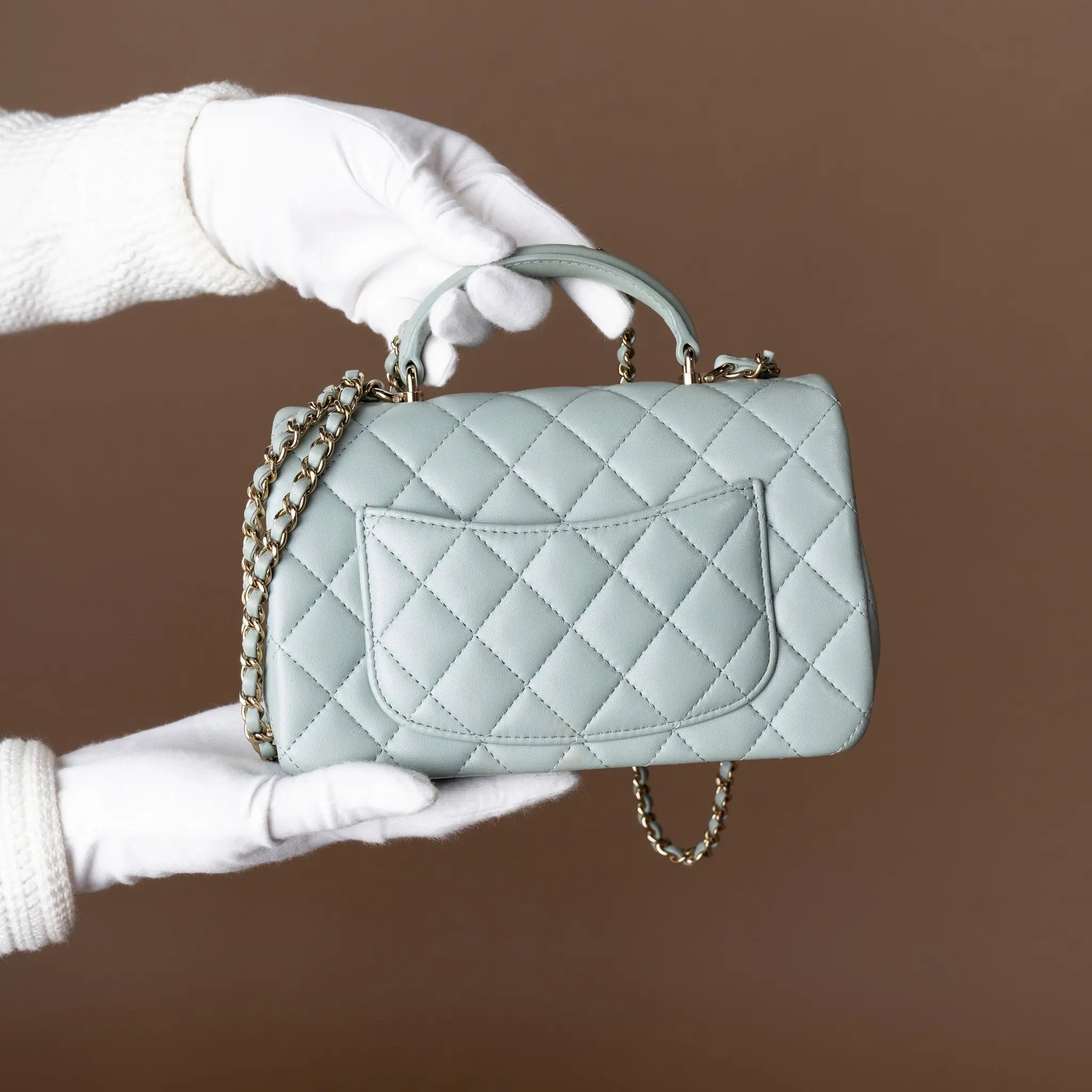 Chanel Mini Top Handle Single Flap Lambskin — Interior Detail