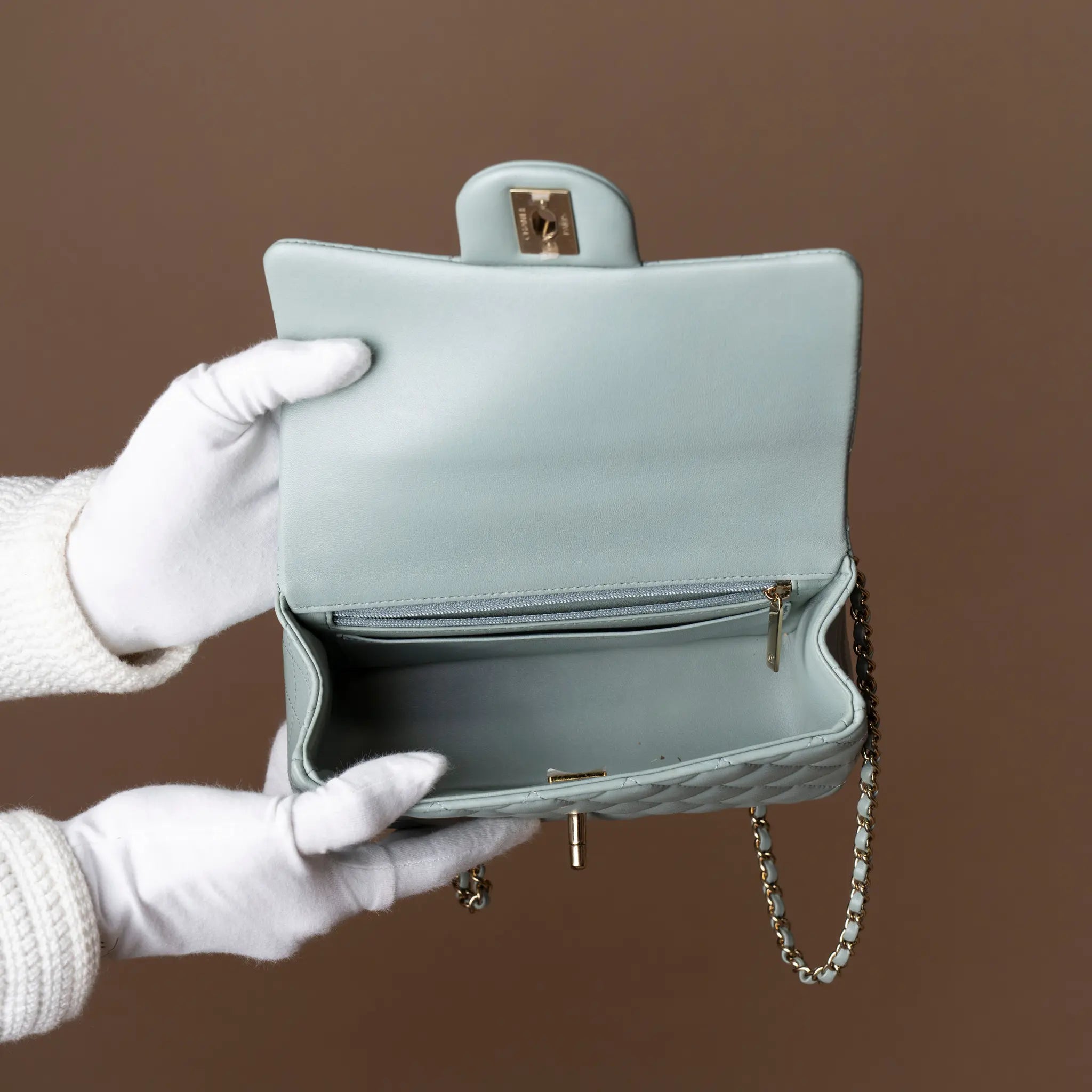 Chanel Mini Top Handle Single Flap Lambskin — Detail View