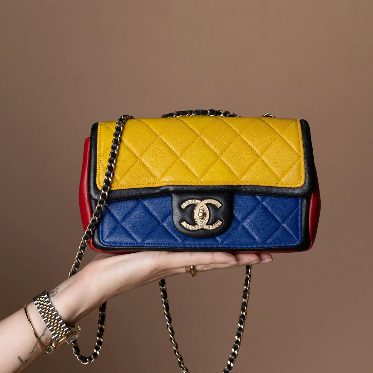 Chanel Mini Tricolor Lambskin Graphic Flap — Front View