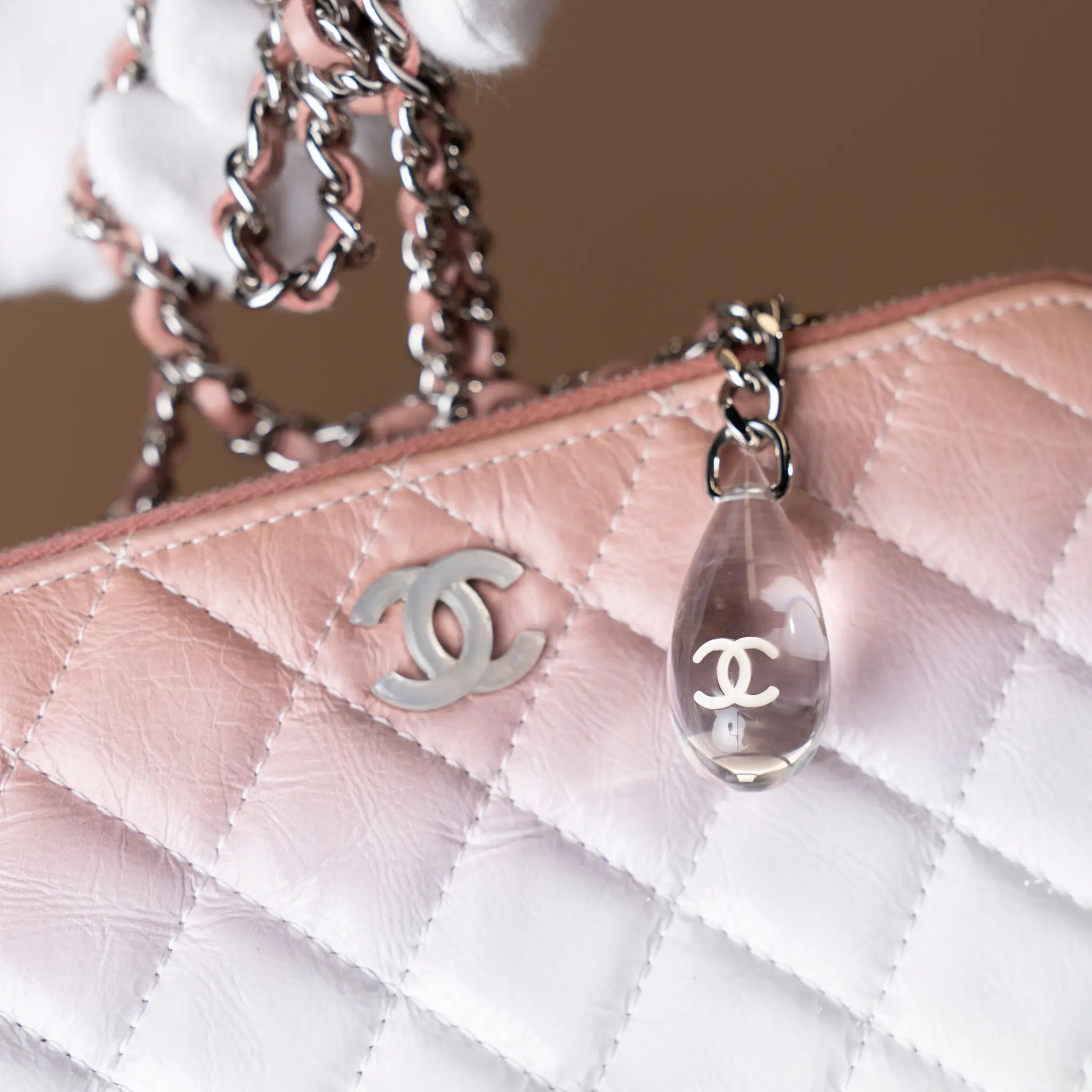 Chanel Ombre Calfskin Double Zip Clutch On Chain — Detail View