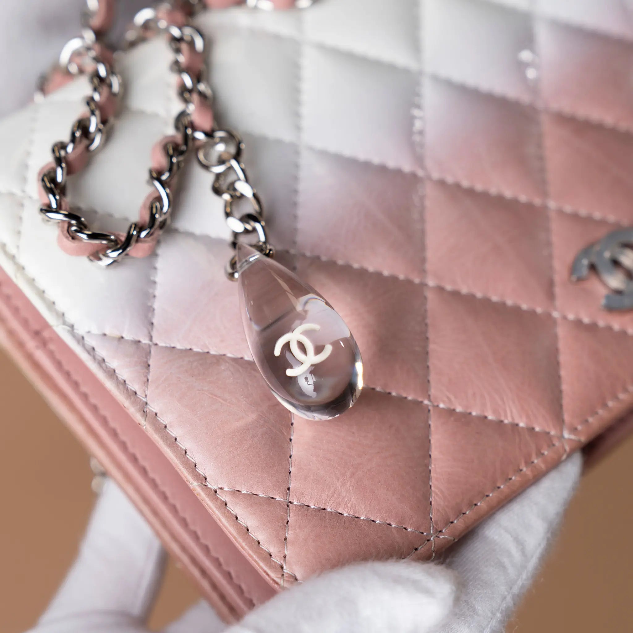 Chanel Ombre Patent and Aged Calfskin Crystal Wallet On Chain — Back View