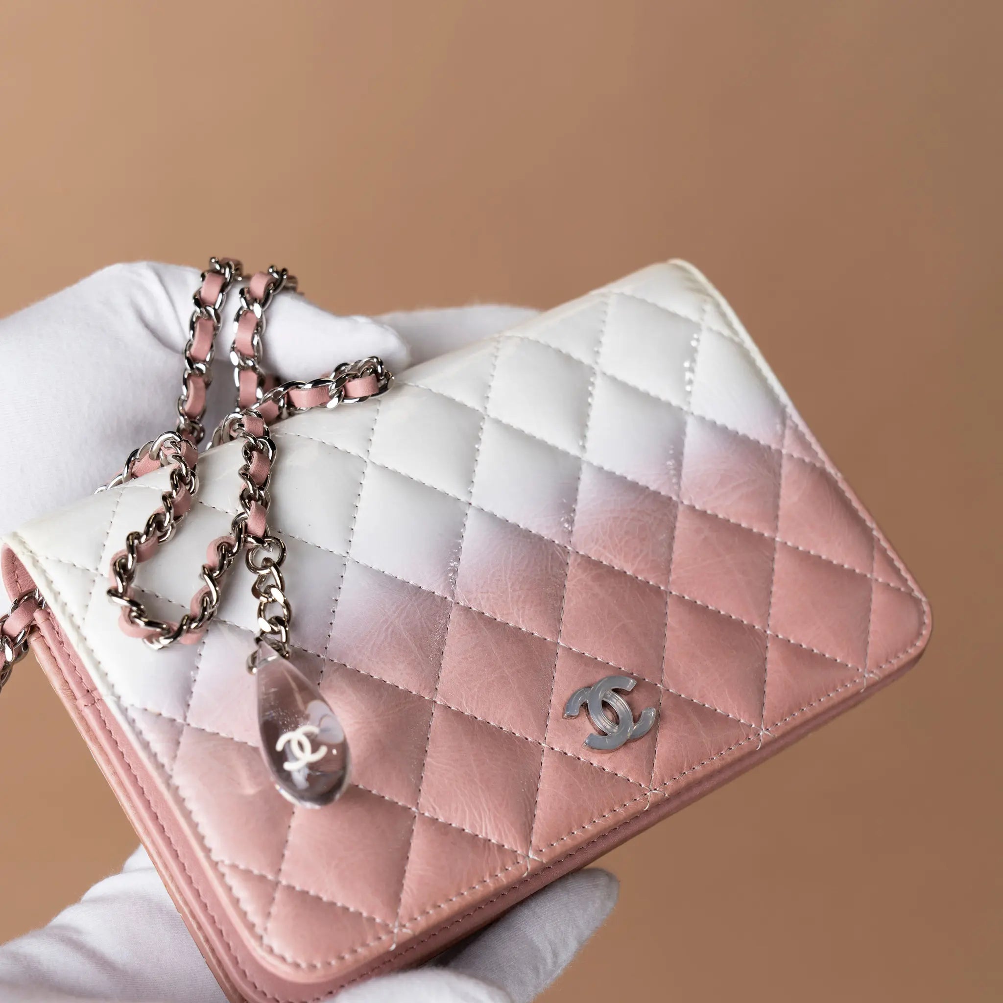 Chanel Ombre Patent and Aged Calfskin Crystal Wallet On Chain — Interior Detail