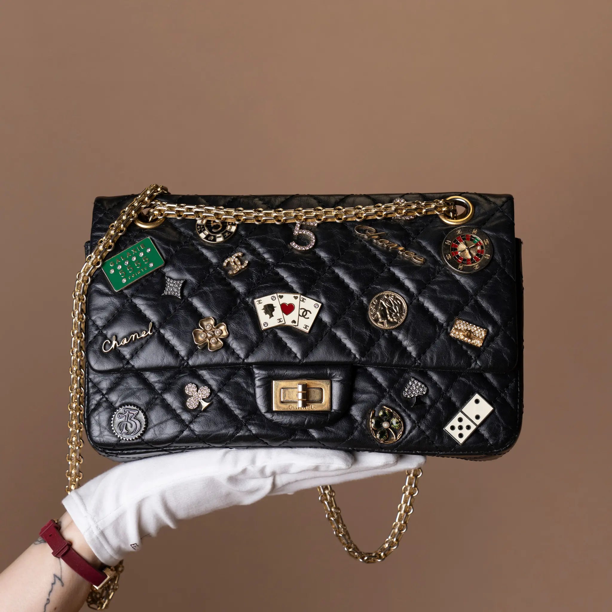Chanel Quilted Aged Calfskin Reissue 2.55 Lucky Charms Double Flap 225 — Featured Image