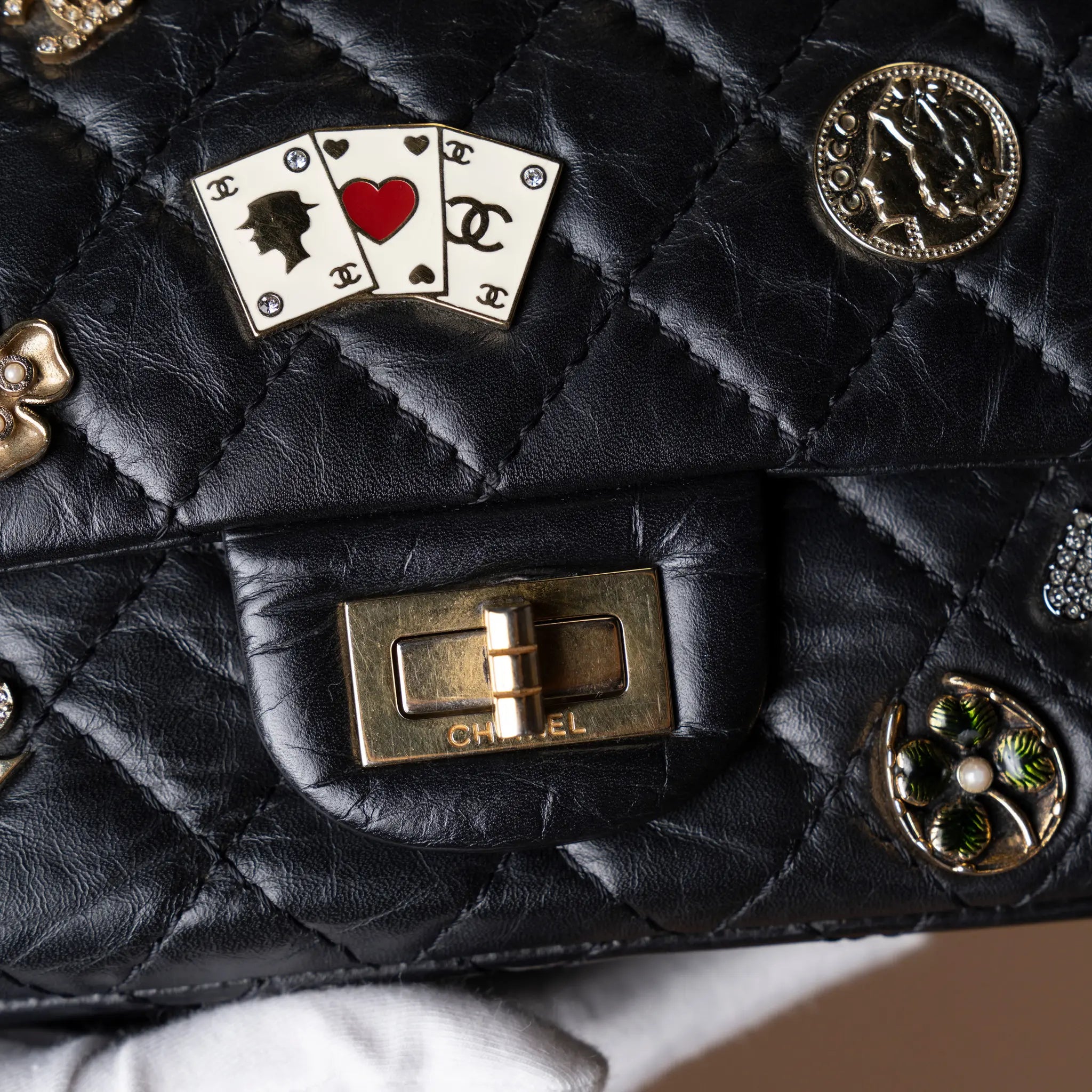Chanel Quilted Aged Calfskin Reissue 2.55 Lucky Charms Double Flap 225 — Back View