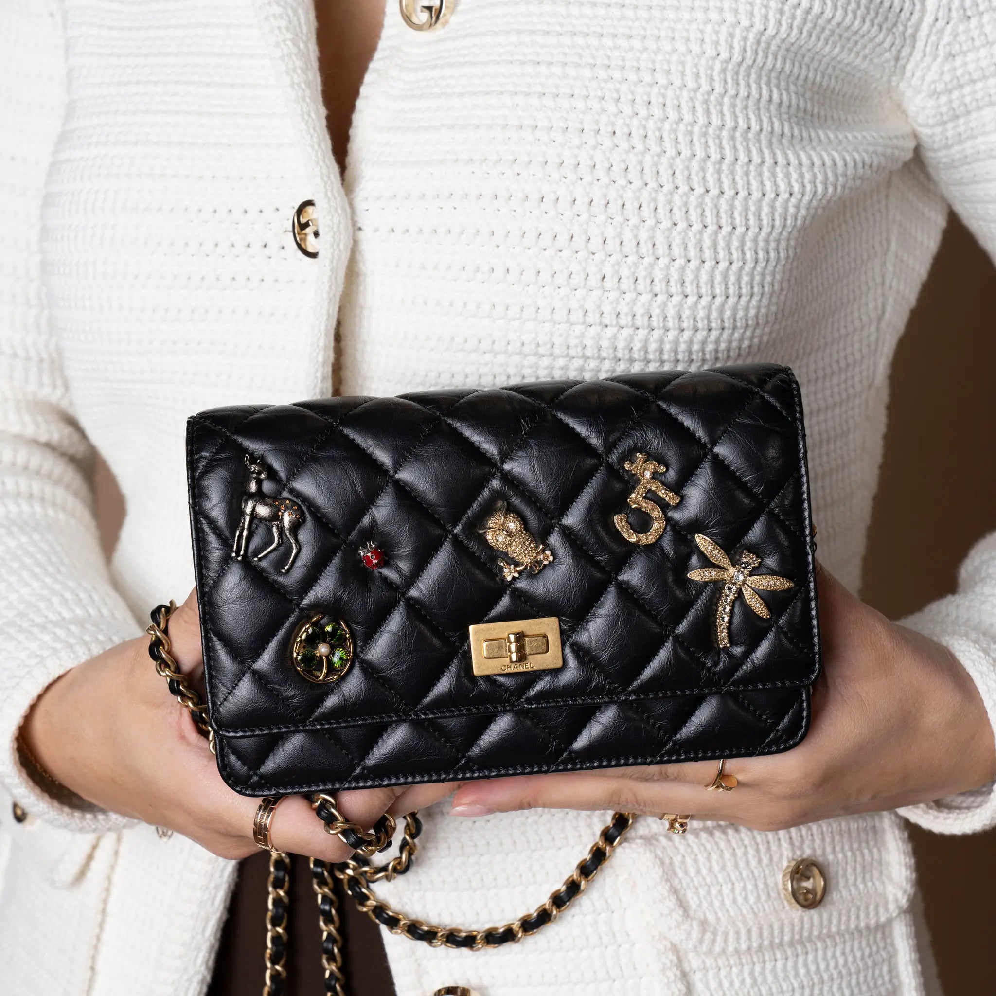 Chanel Quilted Aged Calfskin Reissue 2.55 Lucky Charms WOC — Interior Detail